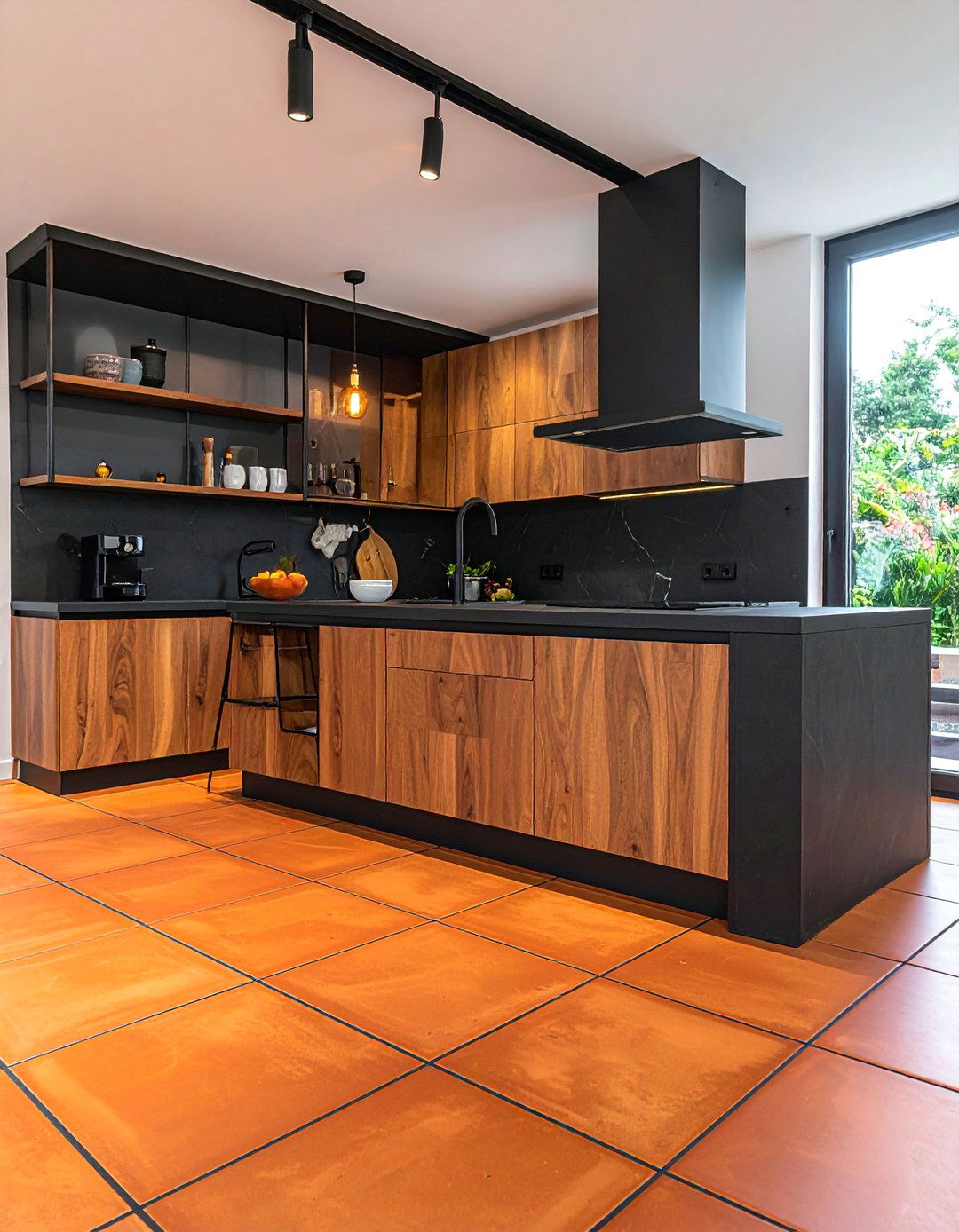 Terracotta Floor with a Contrasting Dark Grout - 20 Terracotta Kitchen Floor Ideas for a Rustic Look