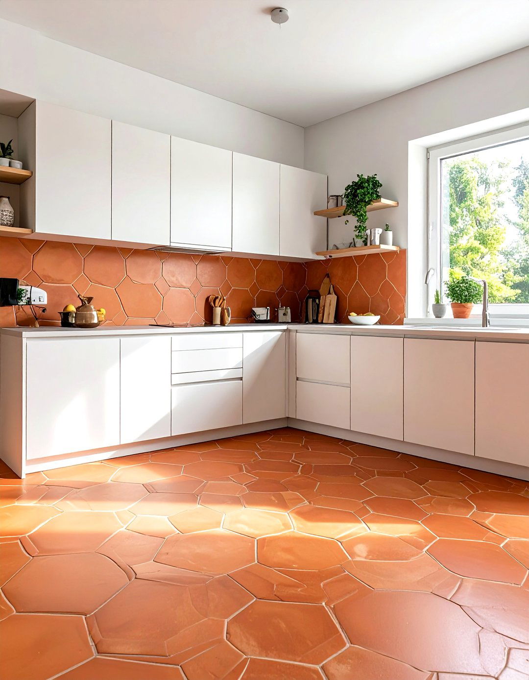 Terracotta Floor with a Matching Light Grout - 20 Terracotta Kitchen Floor Ideas for a Rustic Look
