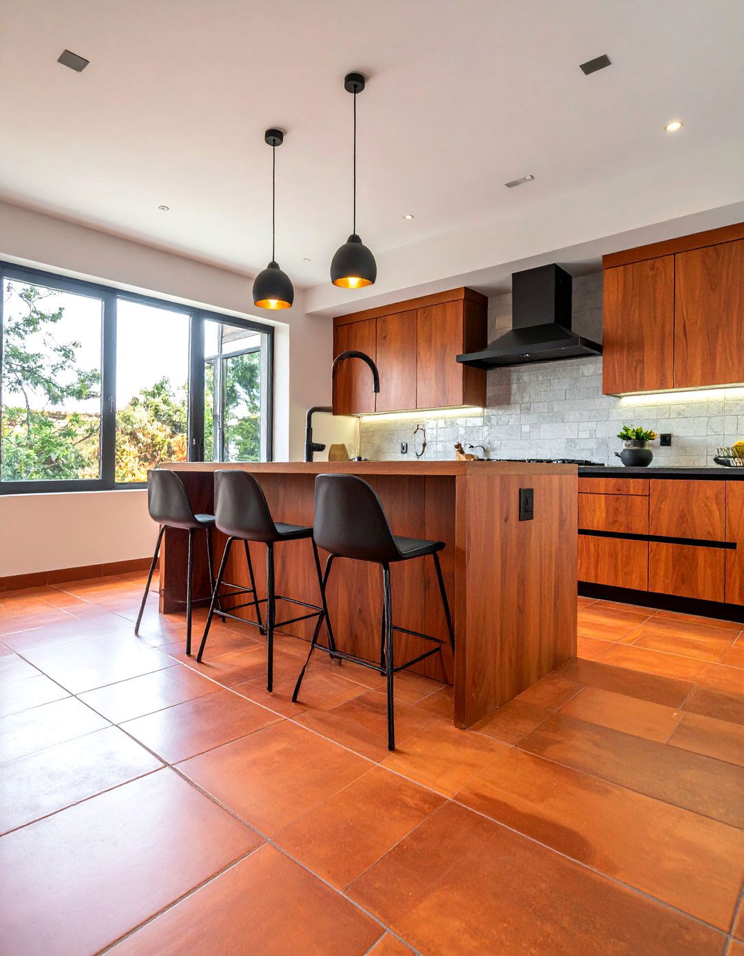 Terracotta Kitchen Floor with Black Accents - 20 Terracotta Kitchen Floor Ideas for a Rustic Look
