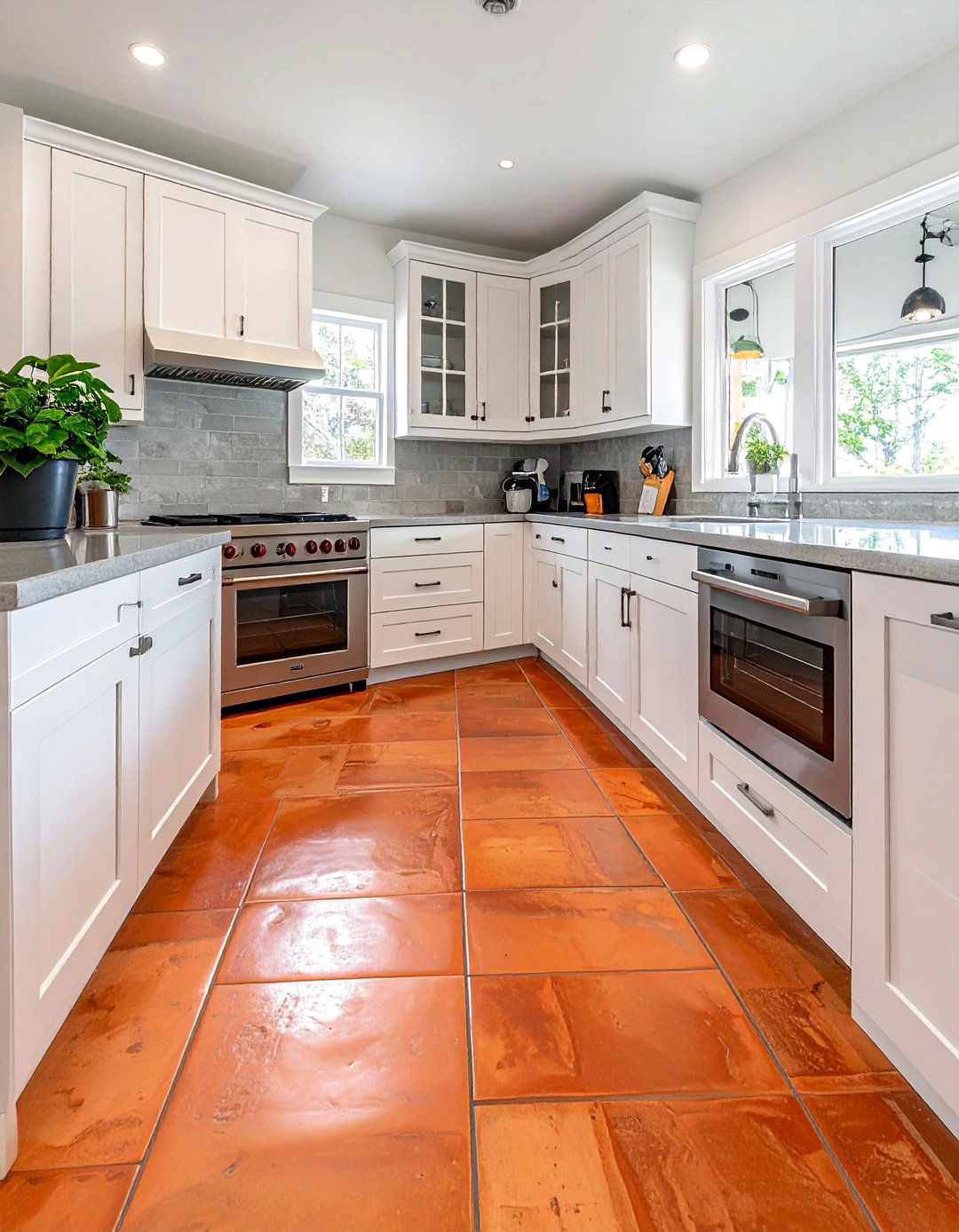 Terracotta Kitchen Floor with White Cabinets - 20 Terracotta Kitchen Floor Ideas for a Rustic Look