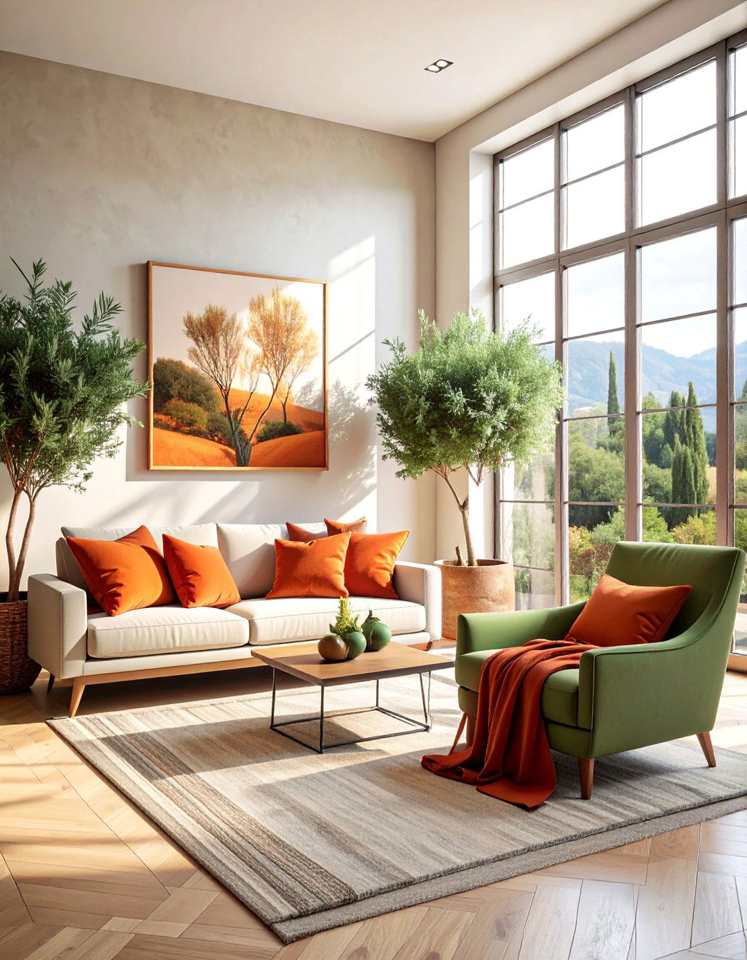 Terracotta Living Room Paired with Sage Green
