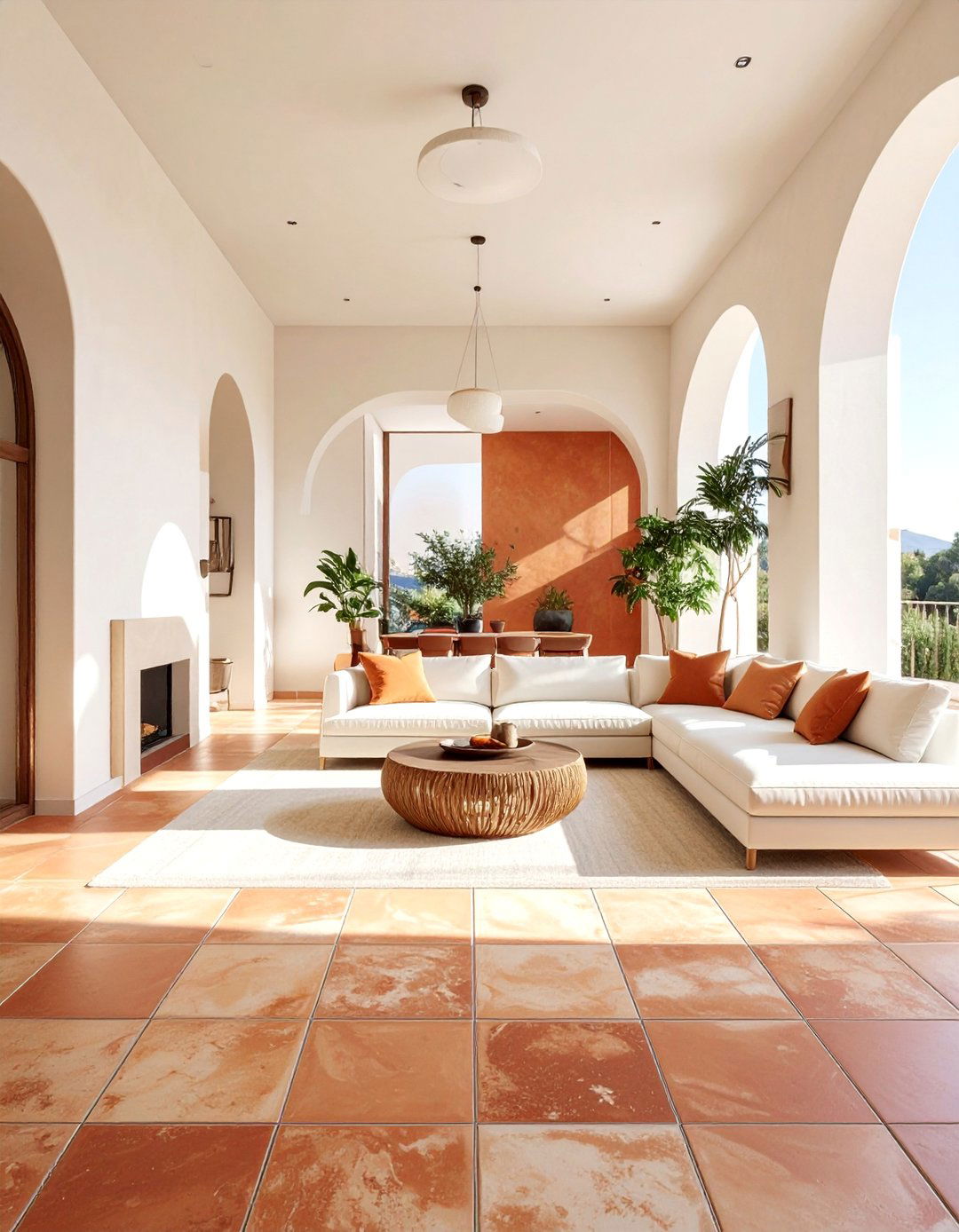 Terracotta Tile Flooring for a Mediterranean Vibe - 20 Terracotta Living Room Ideas for a Cozy Ambiance