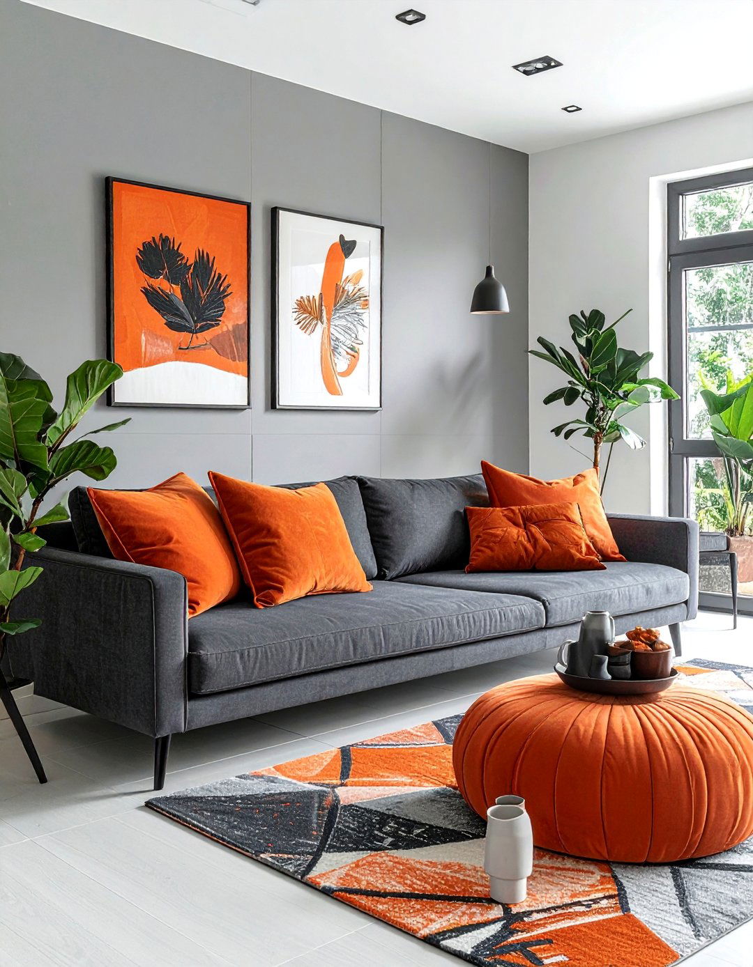 Terracotta and Charcoal Gray for a Modern Edge - 20 Terracotta Living Room Ideas for a Cozy Ambiance