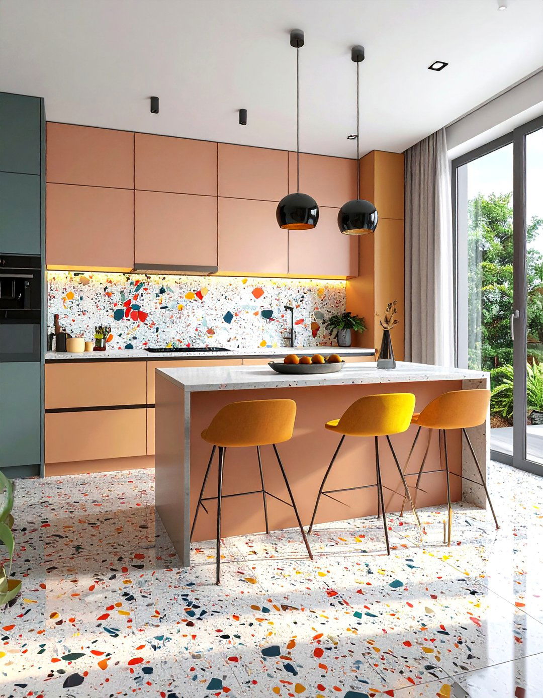Terrazzo Kitchen Floor Extending to Backsplash - 20 Terrazzo Kitchen Floor Ideas for a Unique Look