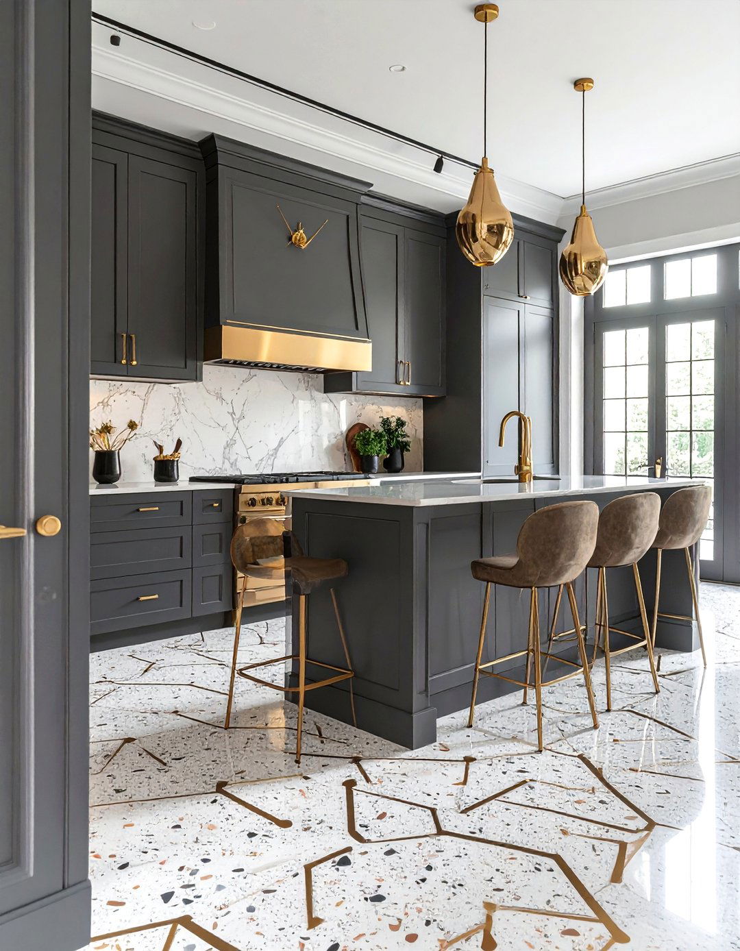 Terrazzo Kitchen Floor with Brass Inlays - 20 Terrazzo Kitchen Floor Ideas for a Unique Look