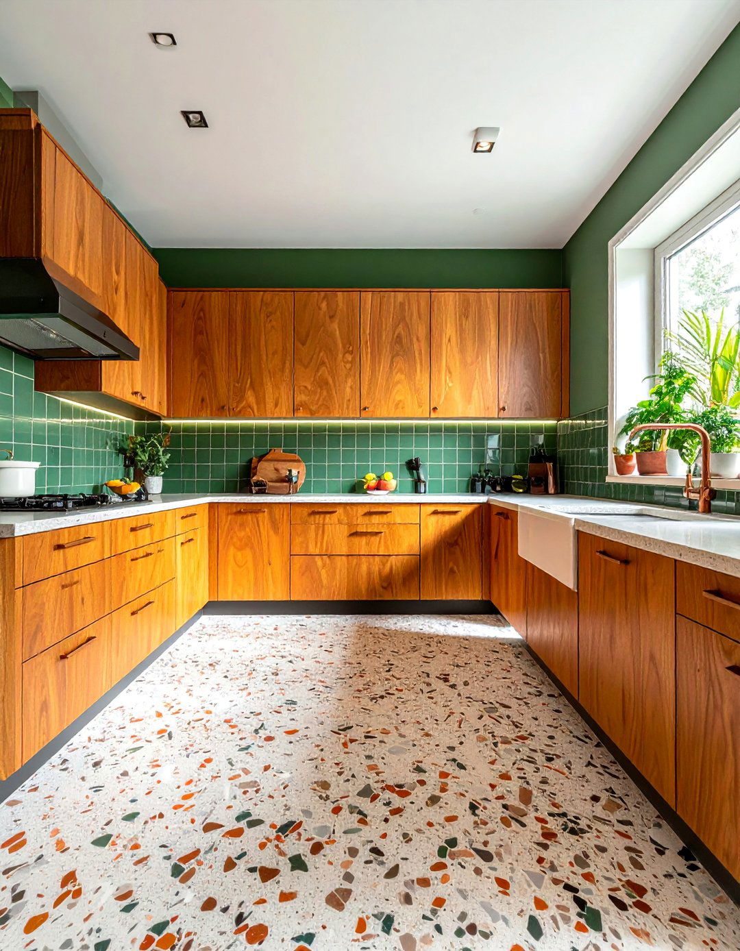 Terrazzo Kitchen Floor with Wood Cabinetry - 20 Terrazzo Kitchen Floor Ideas for a Unique Look