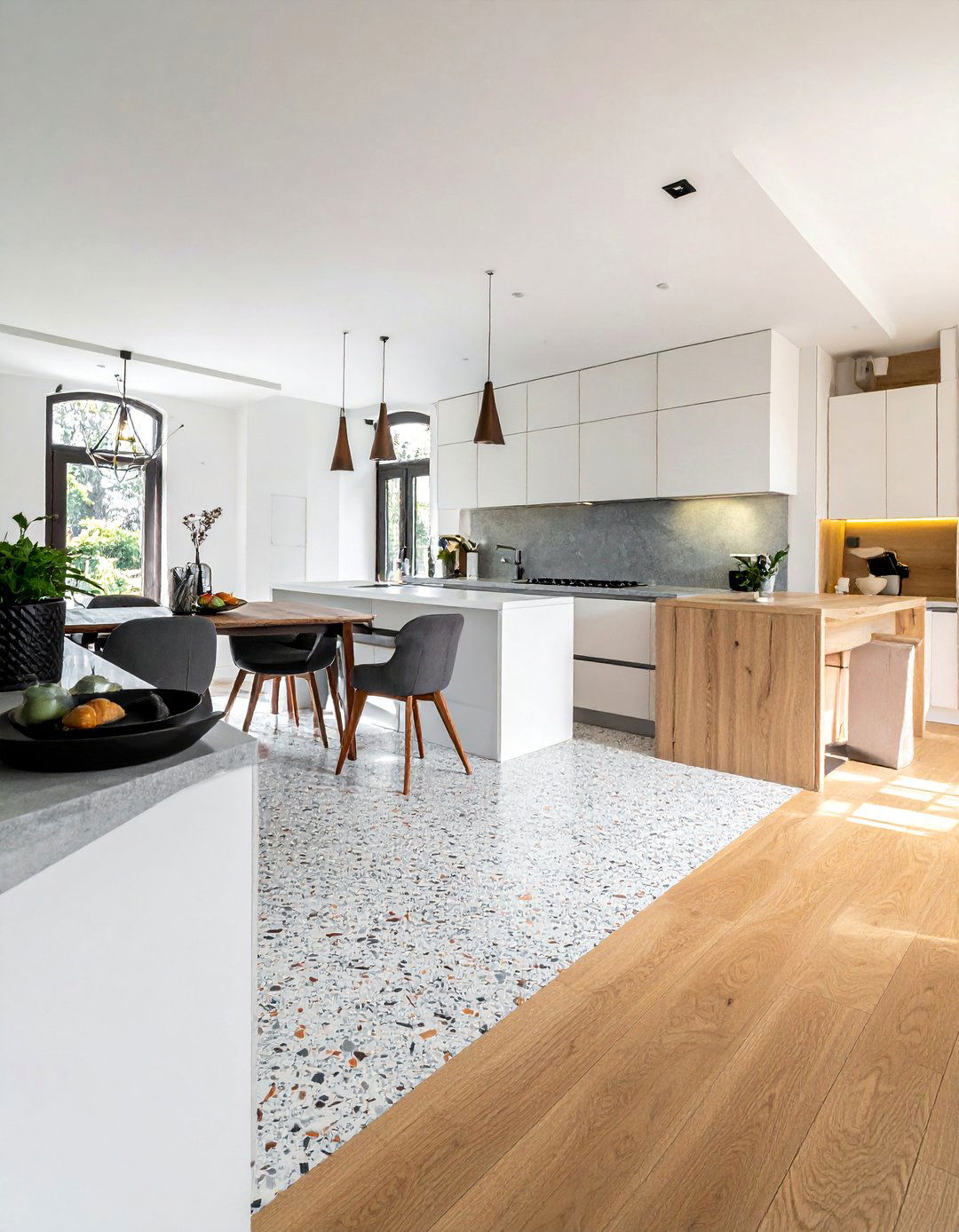 Terrazzo and Wood Combination Kitchen Floor - 20 Terrazzo Kitchen Floor Ideas for a Unique Look