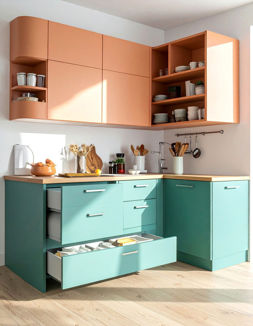 Tiered Corner Drawer Combinations - 25 Blind Corner Kitchen Cabinet Ideas for Smart Storage
