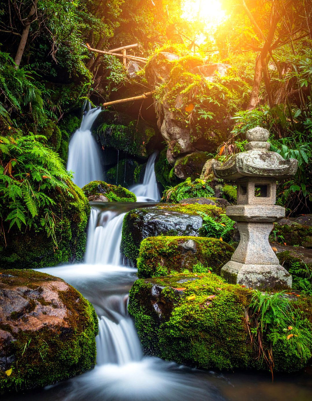 Traditional Stone Lantern Style - 25 Waterfall Design Ideas for a Serene Outdoor Space