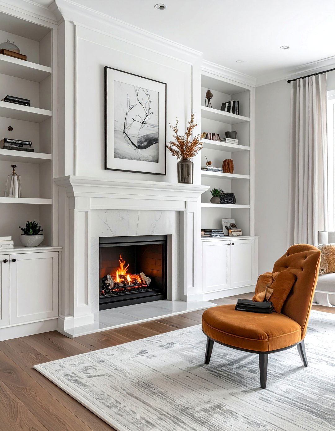 Transitional Fireplace Flanked by Custom Built Ins - 20 Transitional Fireplace Ideas for a Timeless Look