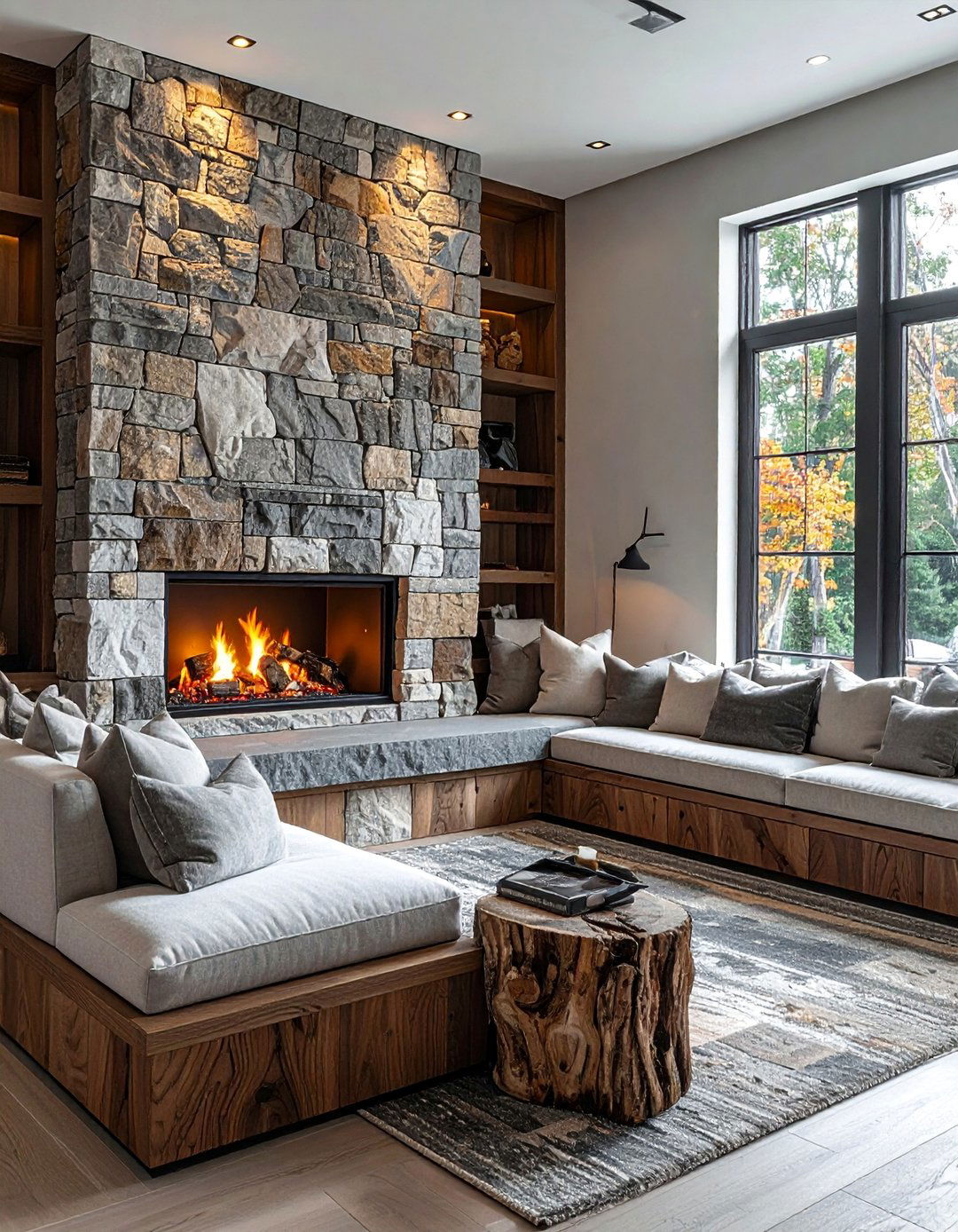 Transitional Fireplace with Integrated Bench Seating - 20 Transitional Fireplace Ideas for a Timeless Look