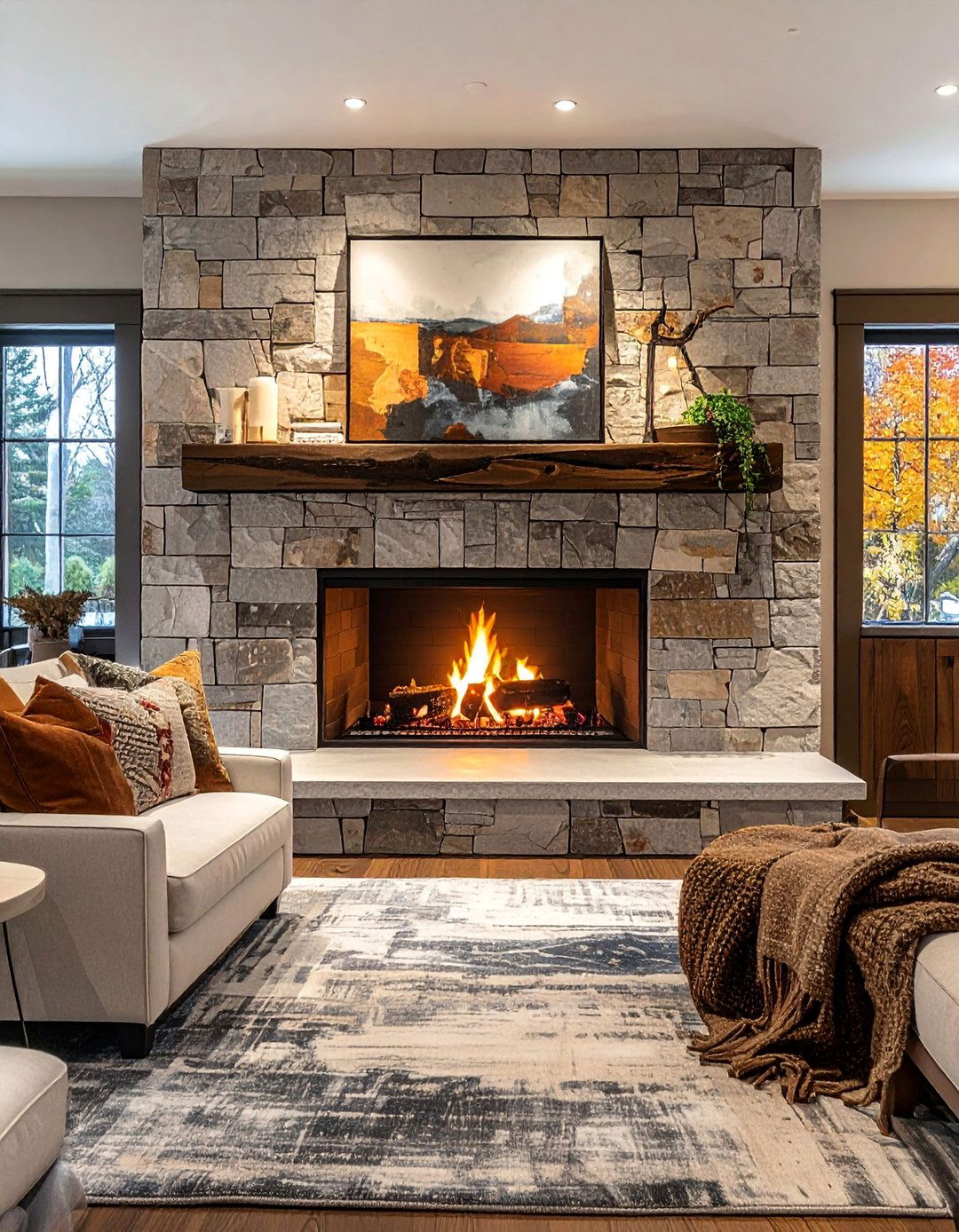 Transitional Fireplace with a Cast Stone Surround - 20 Transitional Fireplace Ideas for a Timeless Look