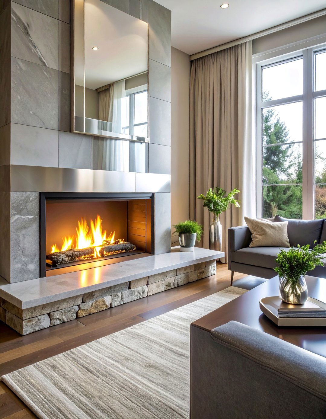 Transitional Fireplace with a Polished Nickel Fire Screen - 20 Transitional Fireplace Ideas for a Timeless Look