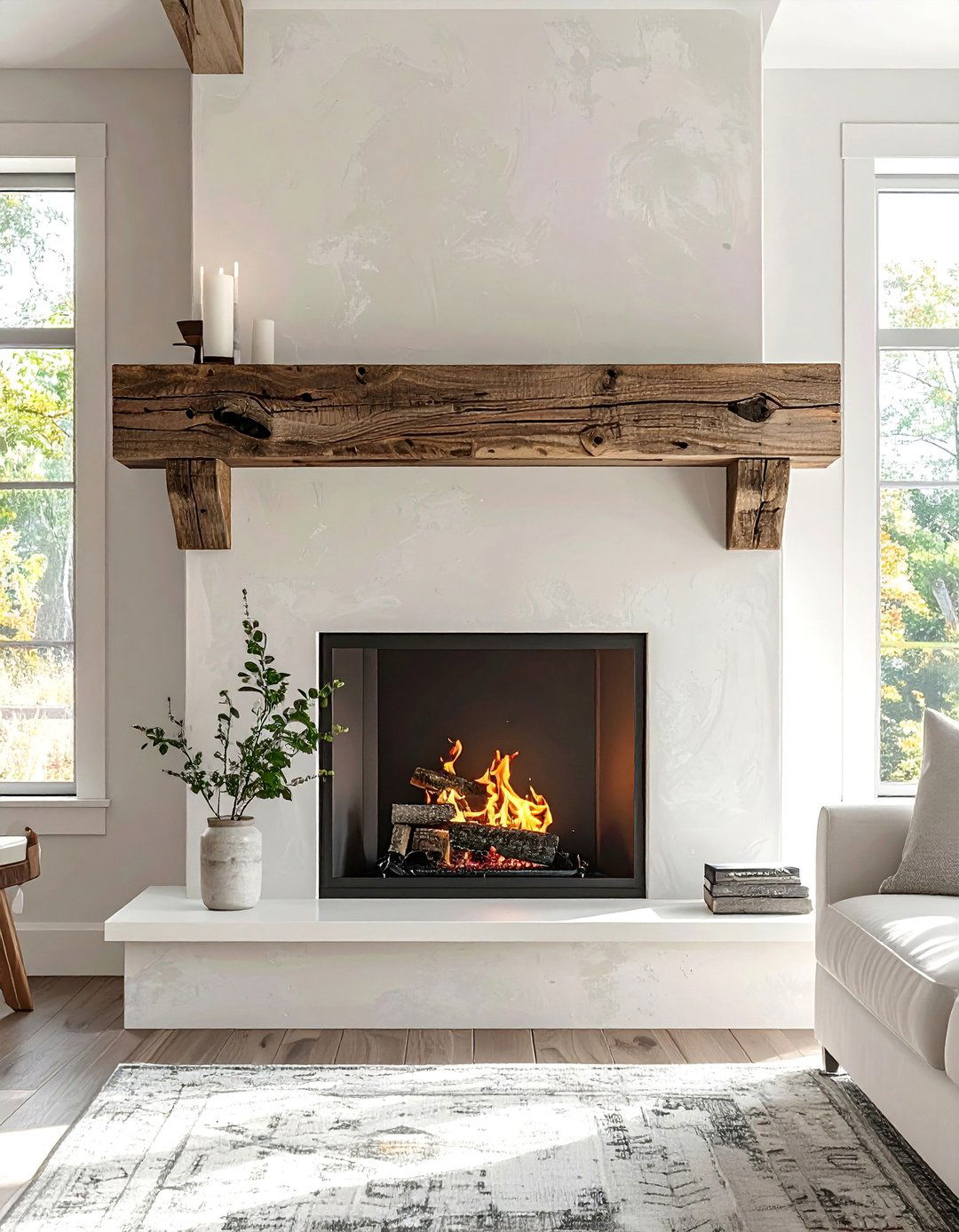 Transitional Fireplace with a Reclaimed Wood Beam Mantel - 20 Transitional Fireplace Ideas for a Timeless Look