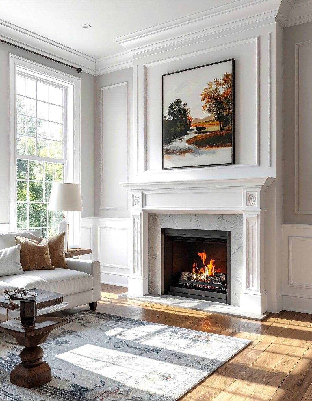 Transitional Fireplace with a Simple Painted Wood Surround - 20 Transitional Fireplace Ideas for a Timeless Look
