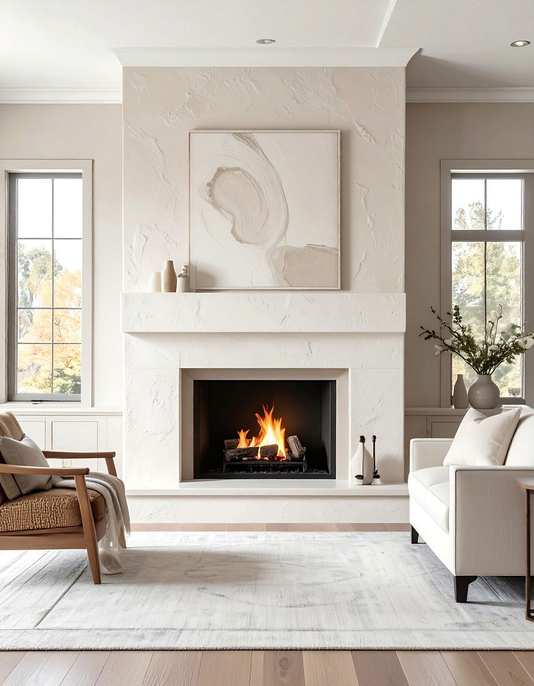 Transitional Fireplace with a Textured Plaster Finish - 20 Transitional Fireplace Ideas for a Timeless Look