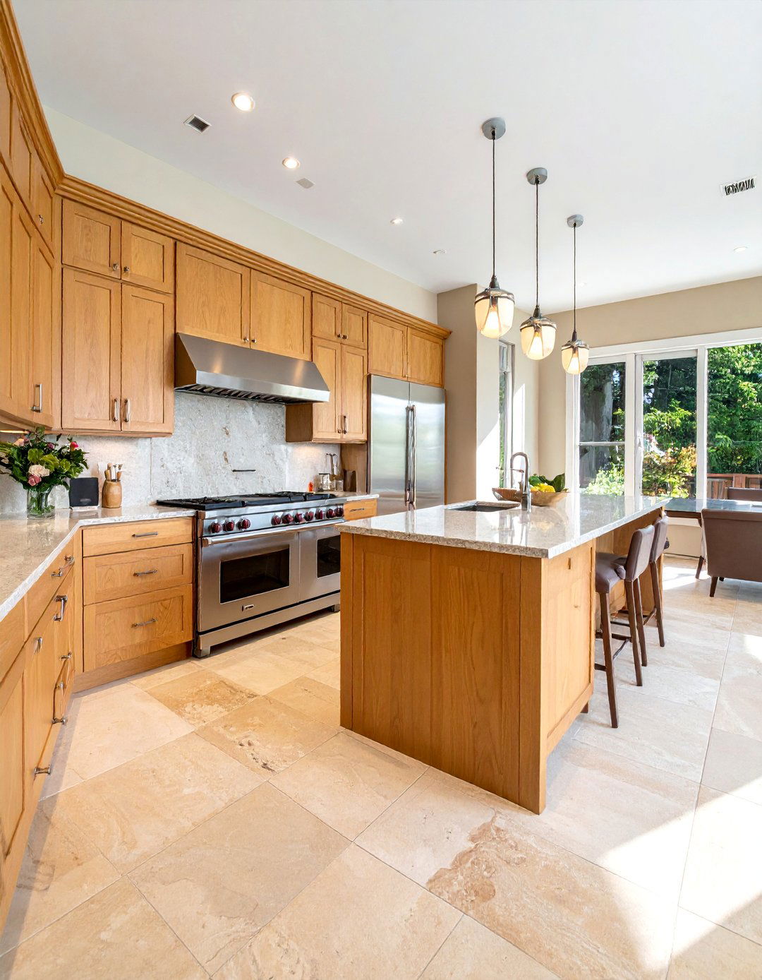 Travertine Floor Kitchen Paired with Stainless Steel - 20 Travertine Floor Kitchen Ideas for Elegant Spaces