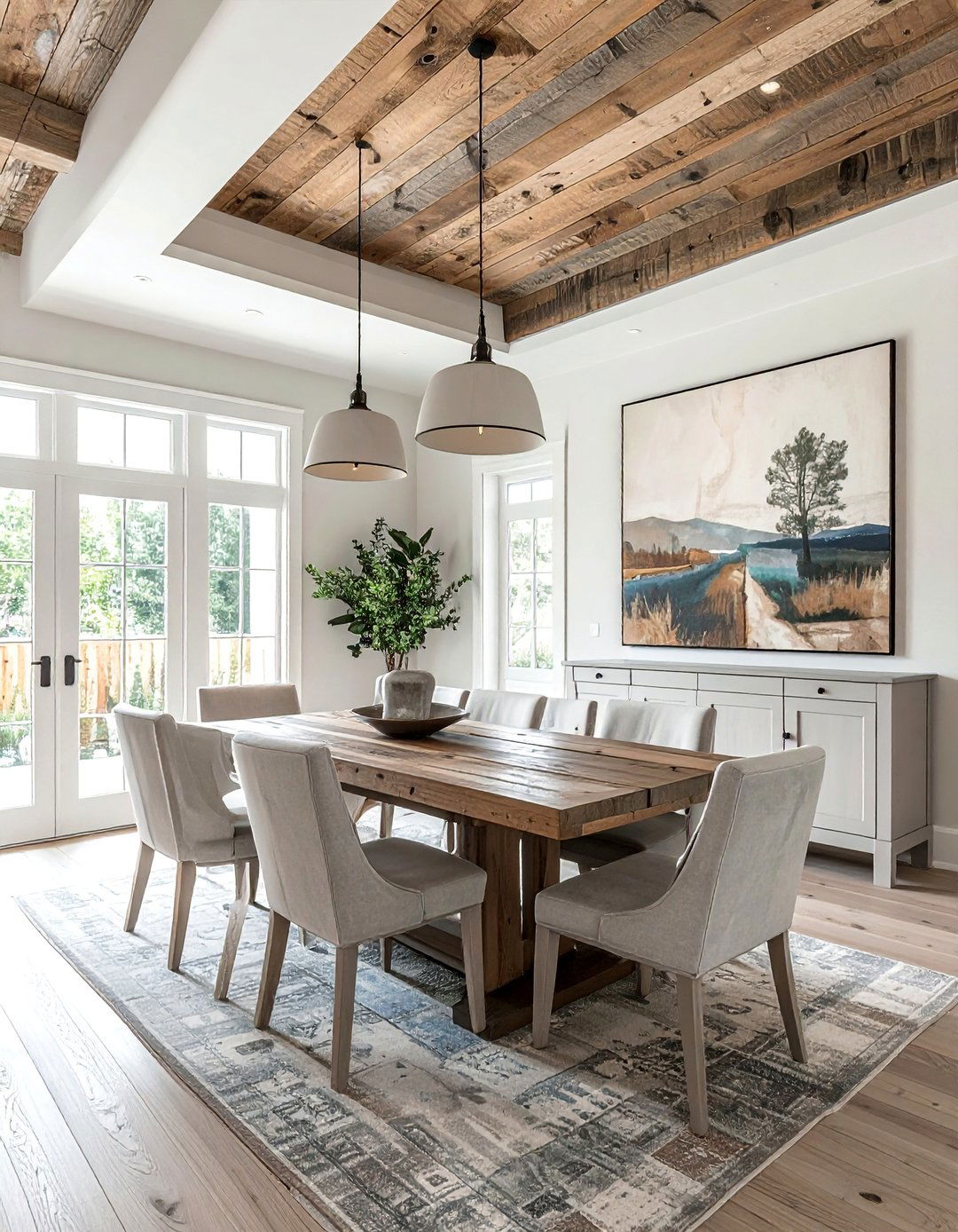 Tray Farmhouse Ceiling with Wood Inlay - 20 Farmhouse Ceiling Ideas to Add Character to Your Home