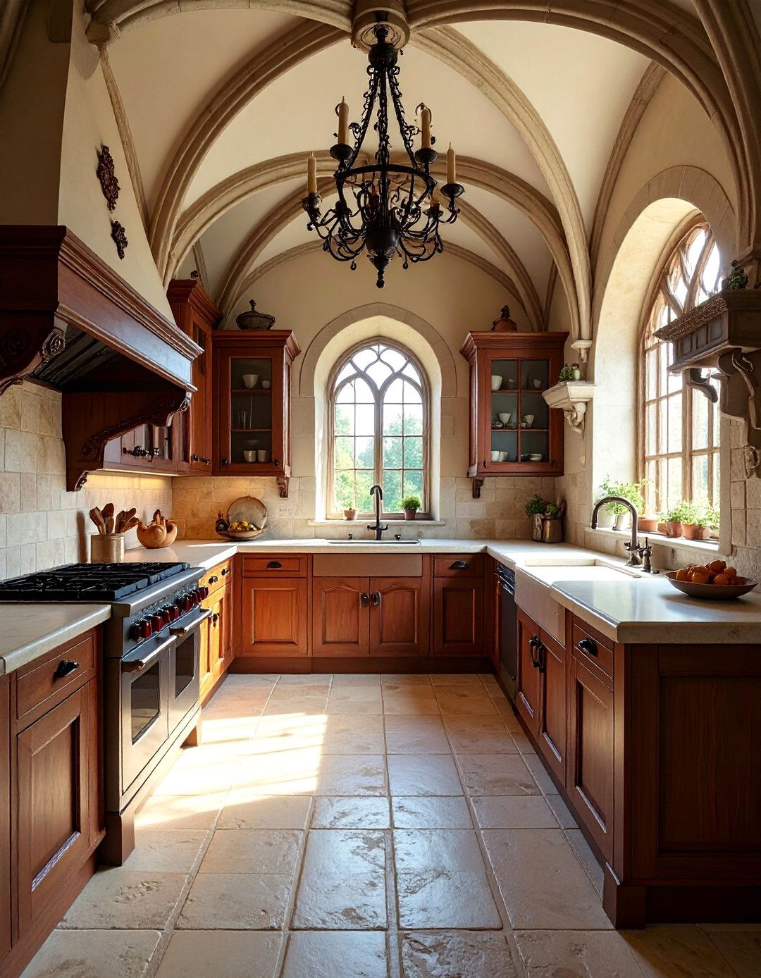 Tudor Kitchen with Gothic Arched Elements - 20 Tudor Kitchen Ideas for a Timeless and Classic Look