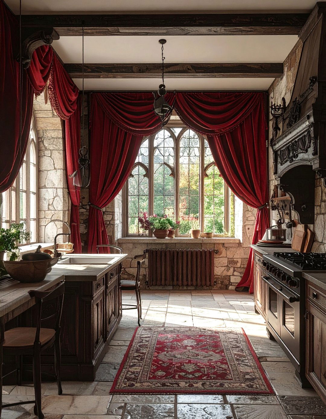 Tudor Kitchen with Gothic Window Treatments - 20 Tudor Kitchen Ideas for a Timeless and Classic Look