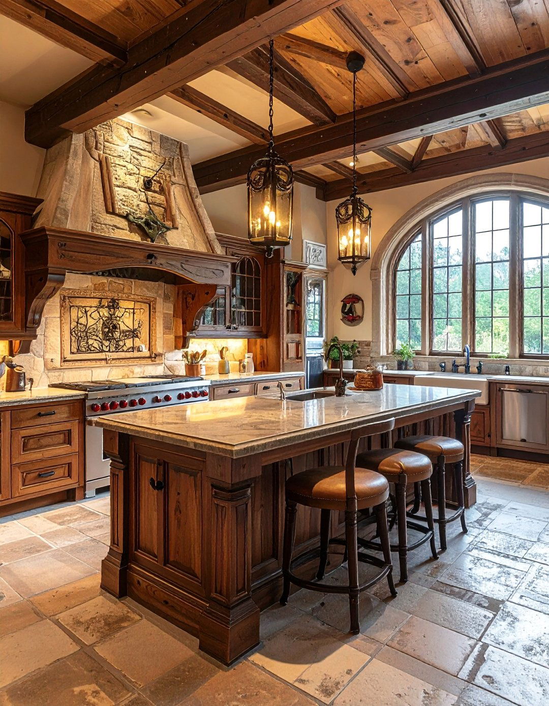 Tudor Kitchen with Monastery Style Island