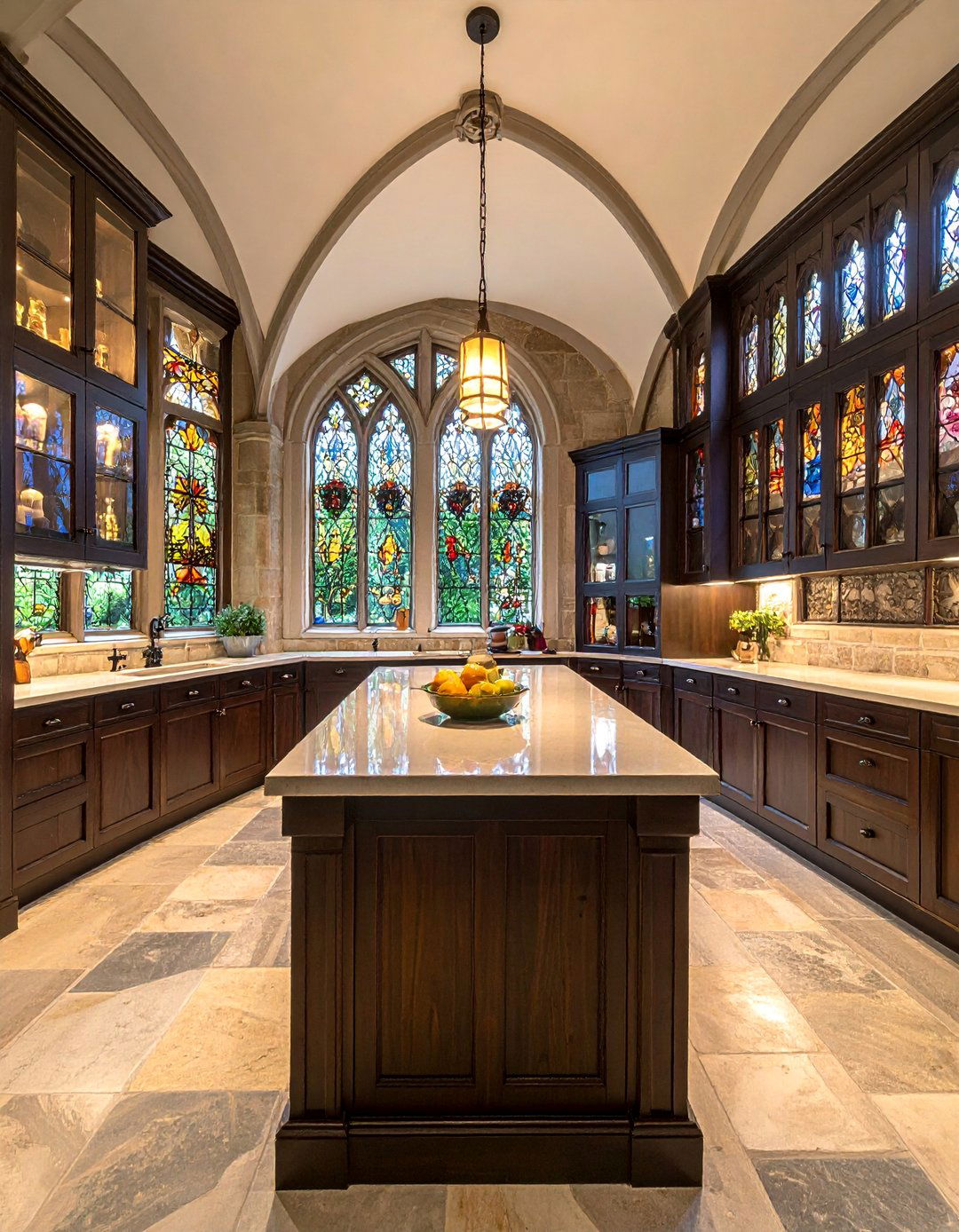 Tudor Kitchen with Stained Glass Windows - 20 Tudor Kitchen Ideas for a Timeless and Classic Look