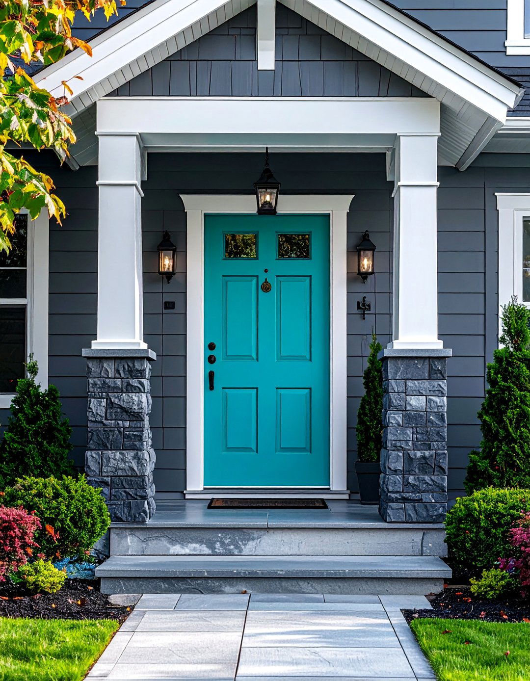 Turquoise Front Door and Gray Siding Combination - 20 Turquoise Front Door Ideas to Boost Curb Appeal