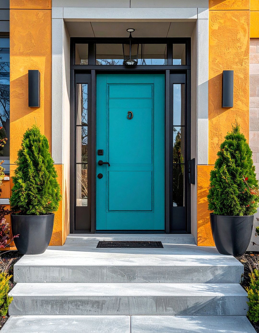 Turquoise Front Door with Black Matte Accents - 20 Turquoise Front Door Ideas to Boost Curb Appeal