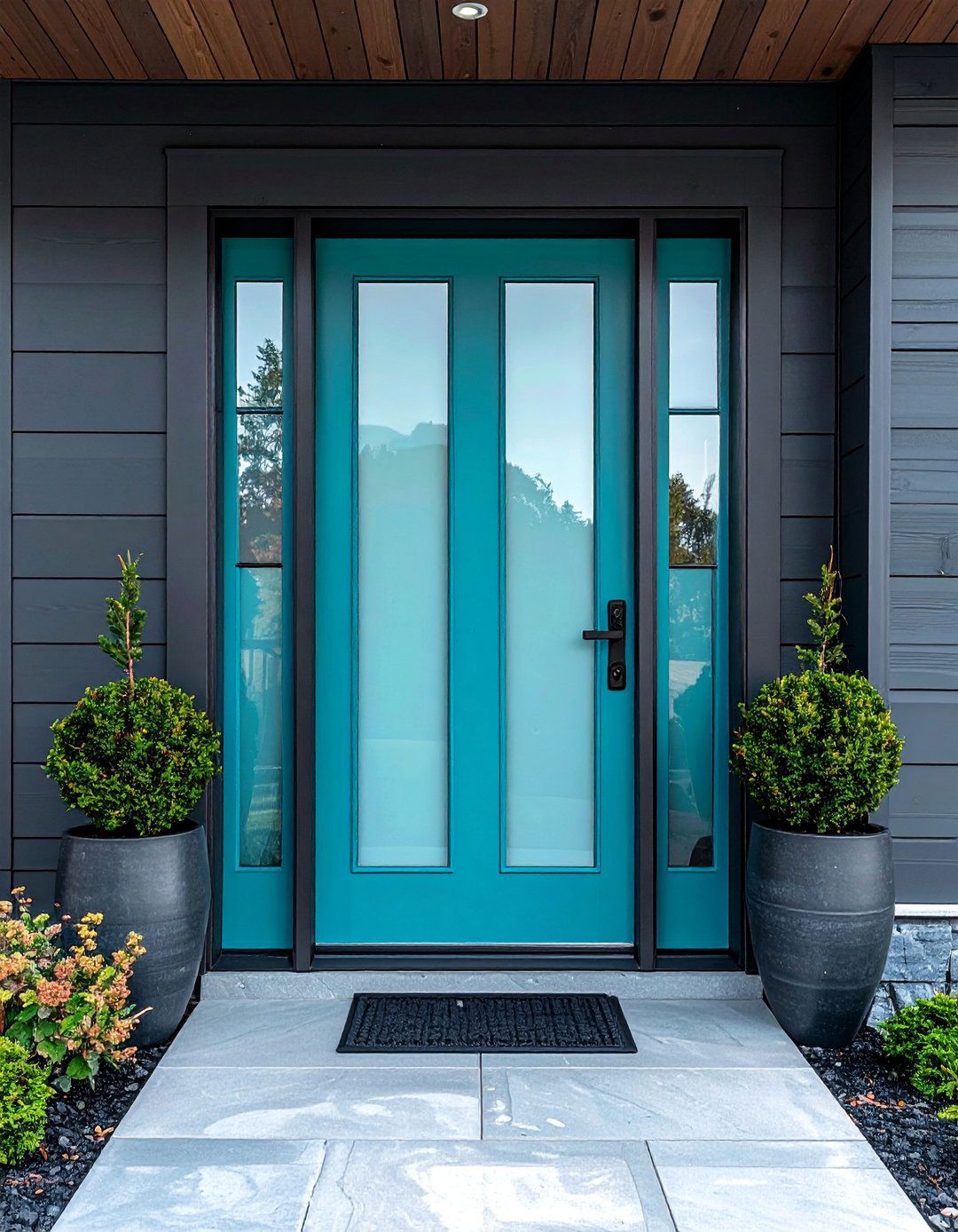 Turquoise Front Door with Frosted Glass Panels - 20 Turquoise Front Door Ideas to Boost Curb Appeal