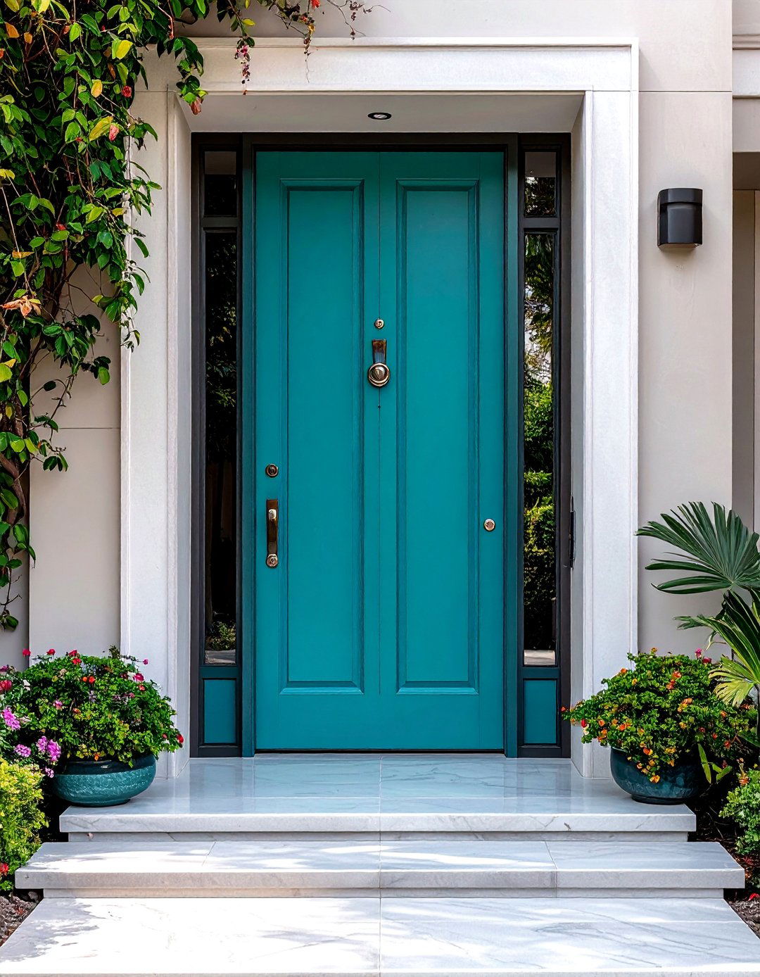 Turquoise Front Door with Polished Chrome Hardware - 20 Turquoise Front Door Ideas to Boost Curb Appeal