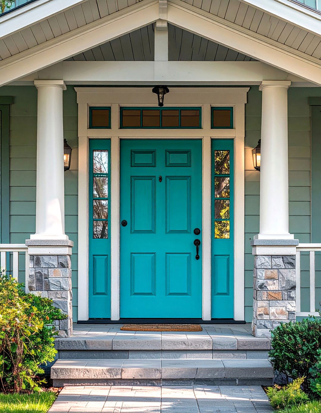 Turquoise Front Door with a Transom Window - 20 Turquoise Front Door Ideas to Boost Curb Appeal