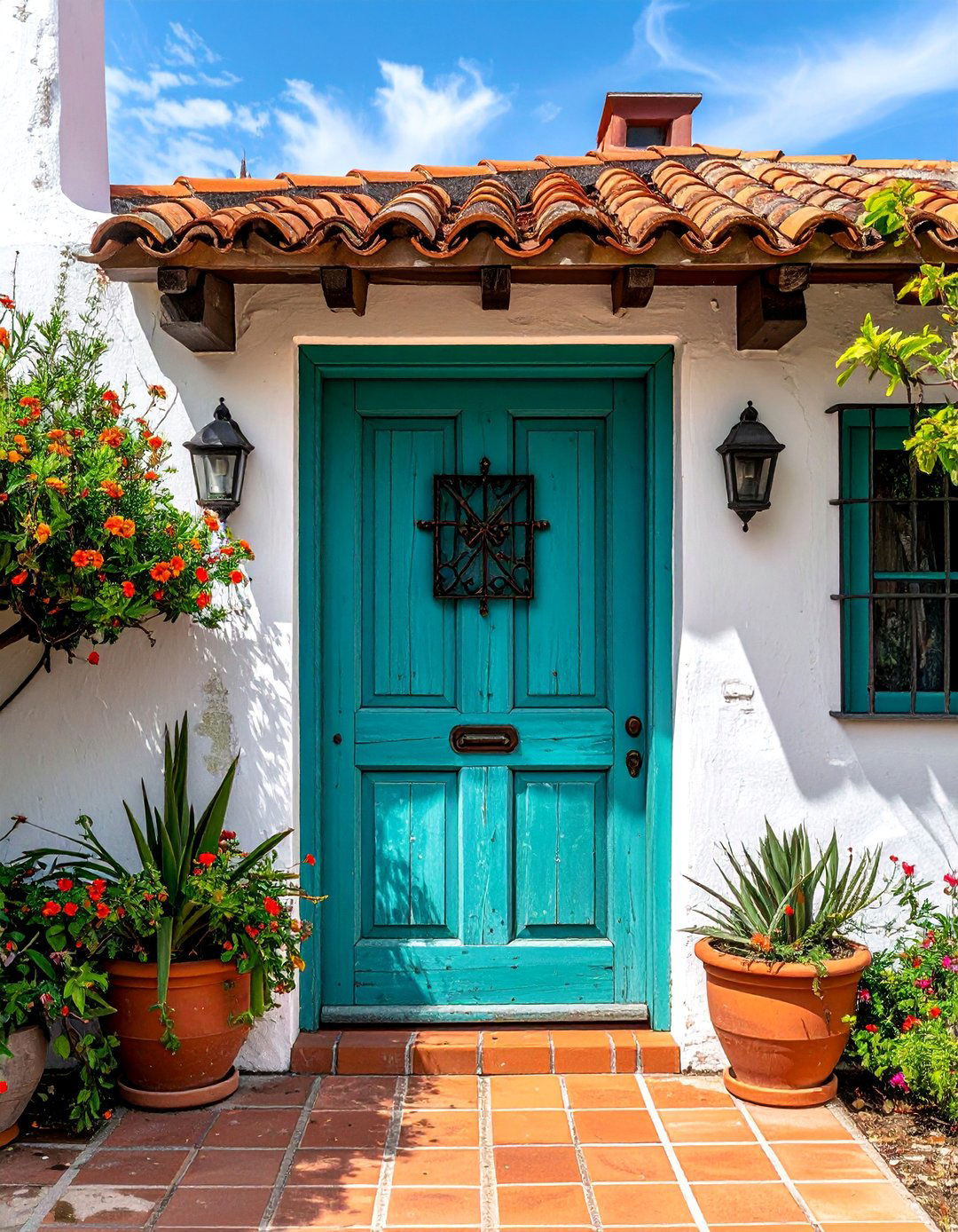 Turquoise Front Door with a Wrought Iron Speakeasy - 20 Turquoise Front Door Ideas to Boost Curb Appeal