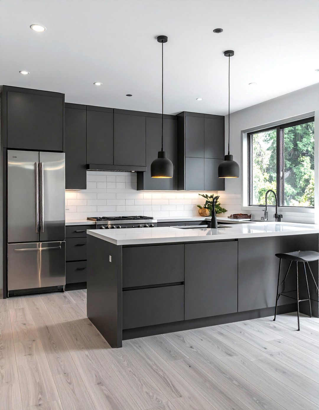 Two Tone White and Gray Kitchen with Stainless Steel Appliances - 25 White Kitchen with Stainless Steel Appliances Ideas
