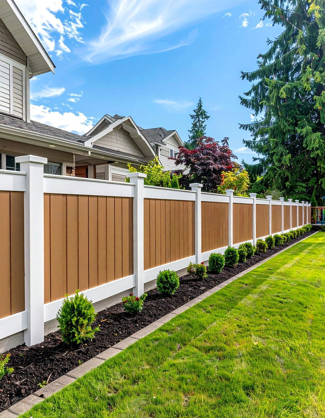 Two Tone White and Tan Vinyl Fence - 25 Vinyl Fence Colors to Enhance Your Outdoor Space