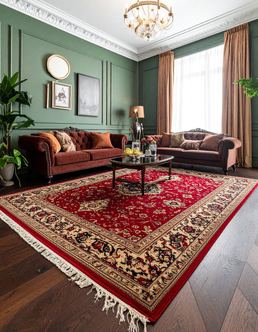 Victorian Dark Green Living Room Featuring Oriental Rugs - 25 Victorian Dark Green Living Room Ideas for a Rich Look