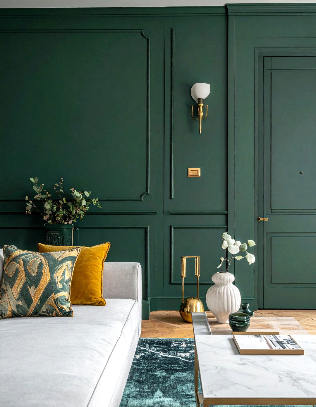 Victorian Dark Green Living Room and Polished Brass Hardware - 25 Victorian Dark Green Living Room Ideas for a Rich Look