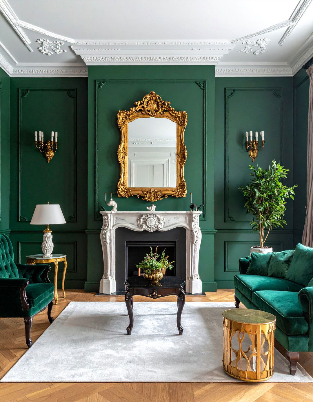 Victorian Dark Green Living Room with Gold Gilt Accents - 25 Victorian Dark Green Living Room Ideas for a Rich Look