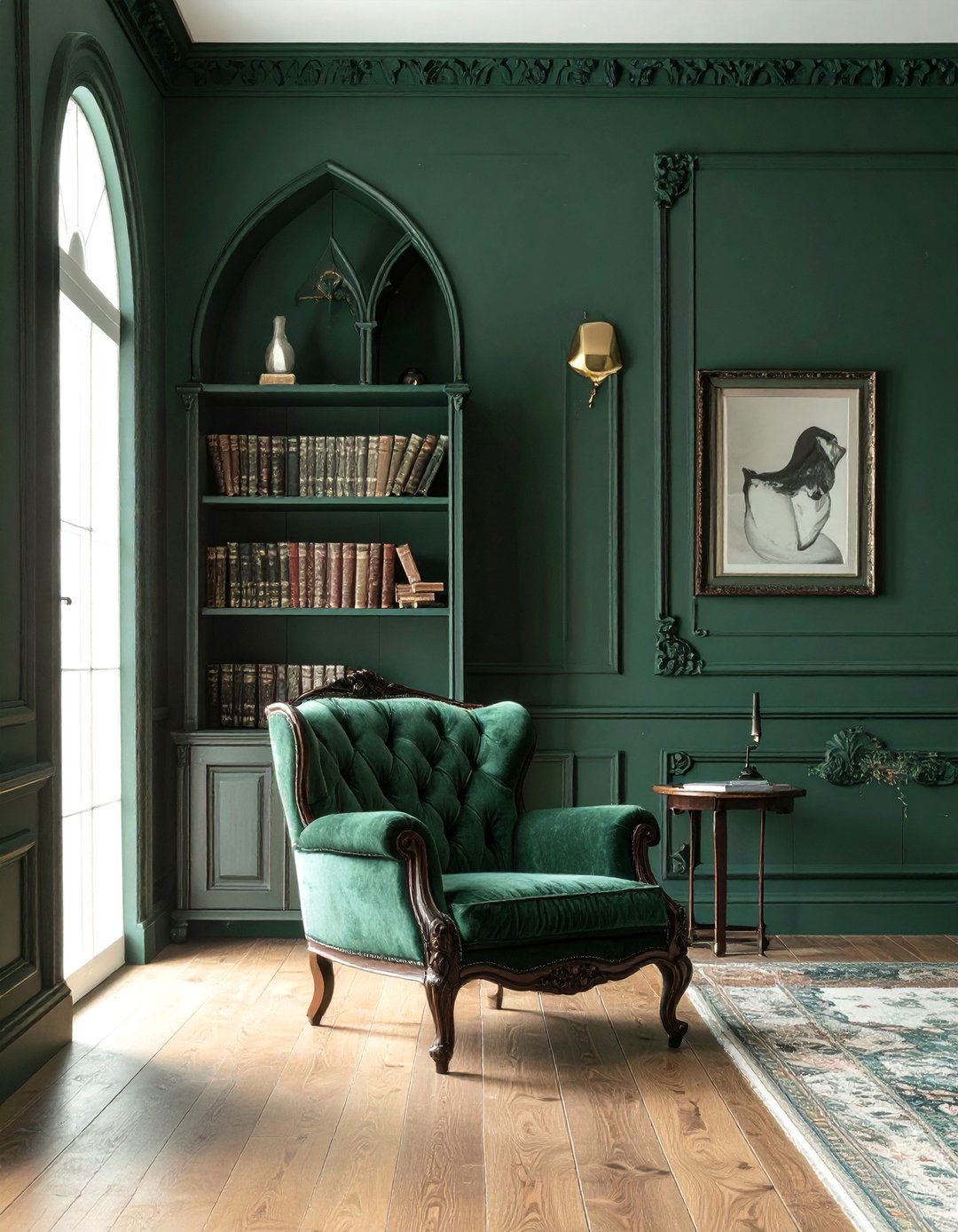 Victorian Dark Green Living Room with Gothic Revival Elements - 25 Victorian Dark Green Living Room Ideas for a Rich Look