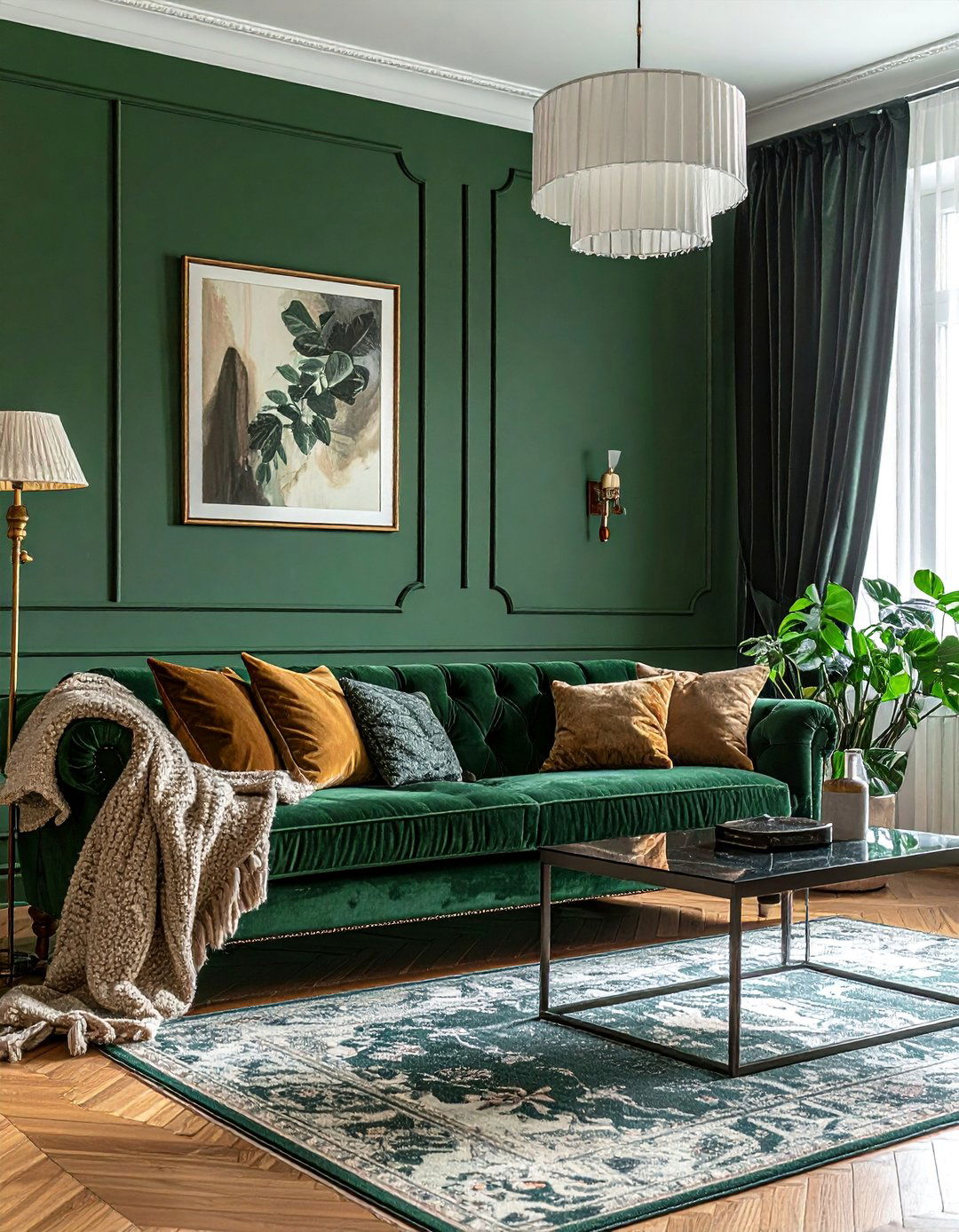 Victorian Dark Green Living Room with Layered Textiles - 25 Victorian Dark Green Living Room Ideas for a Rich Look