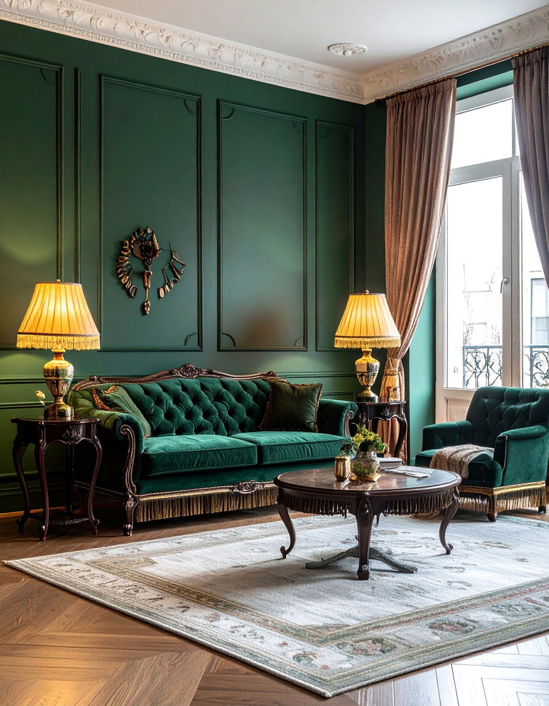 Victorian Dark Green Living Room with Moody Ambient Lighting - 25 Victorian Dark Green Living Room Ideas for a Rich Look
