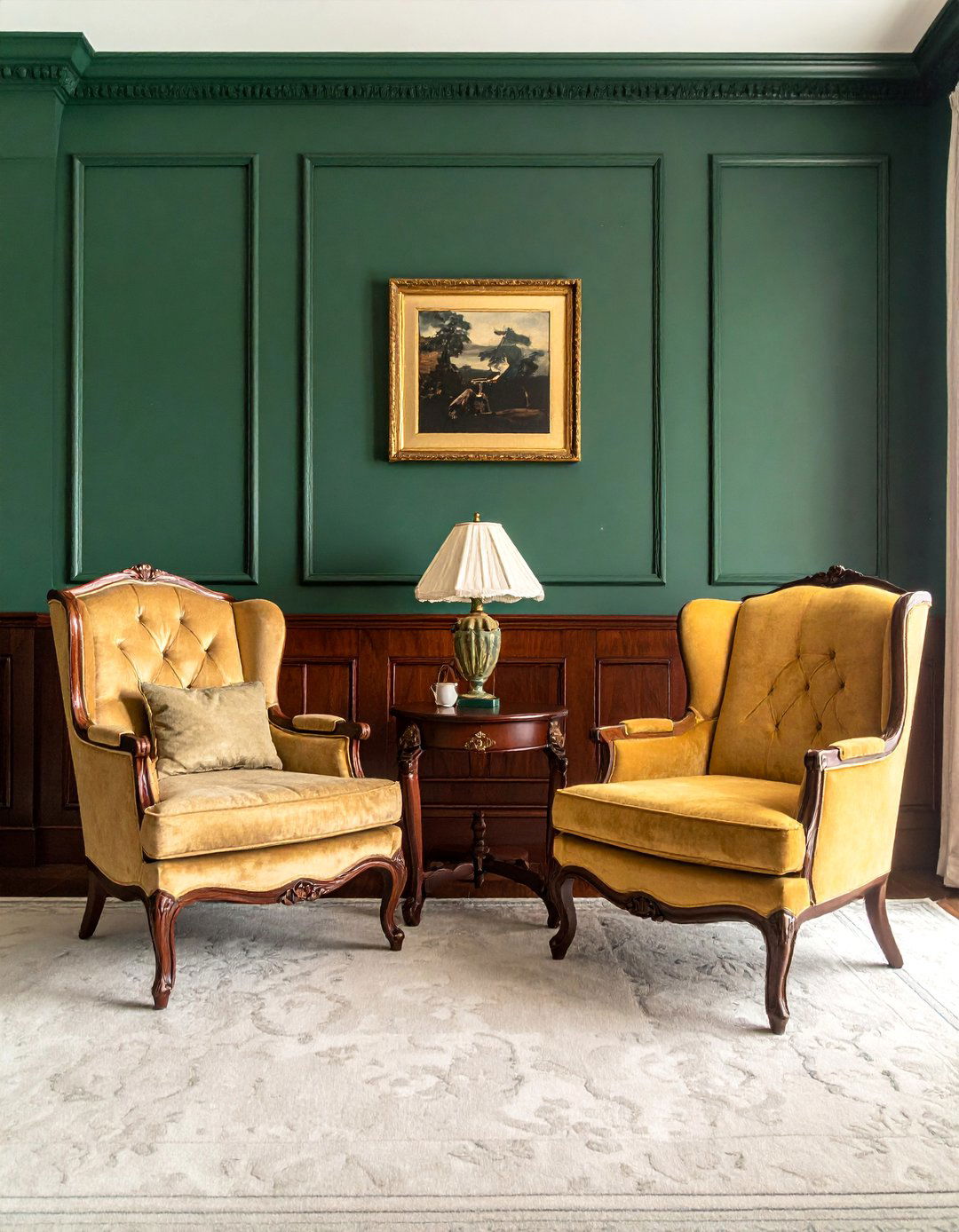 Victorian Dark Green Living Room with Rich Wood Paneling - 25 Victorian Dark Green Living Room Ideas for a Rich Look