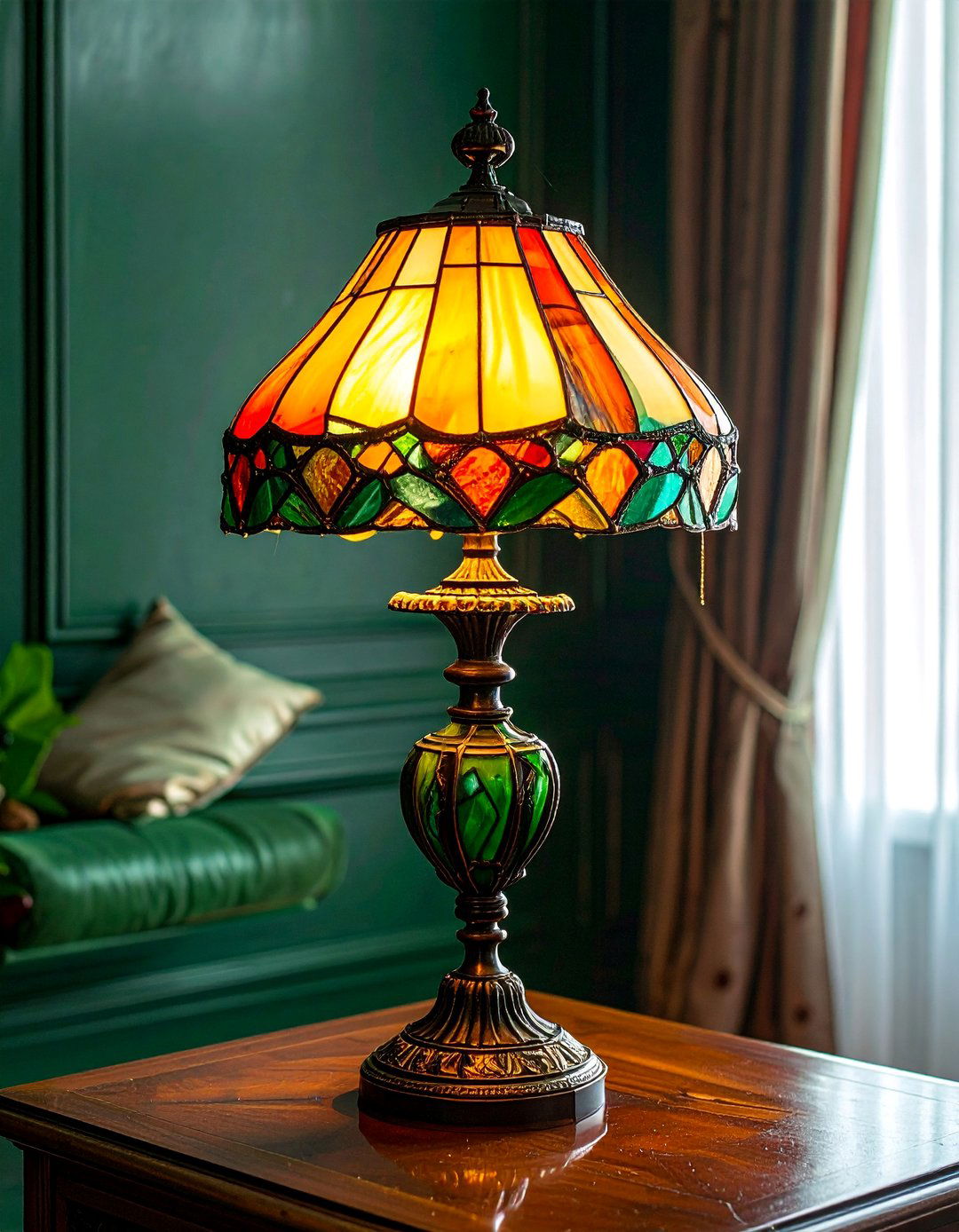 Victorian Dark Green Living Room with Stained Glass Features - 25 Victorian Dark Green Living Room Ideas for a Rich Look