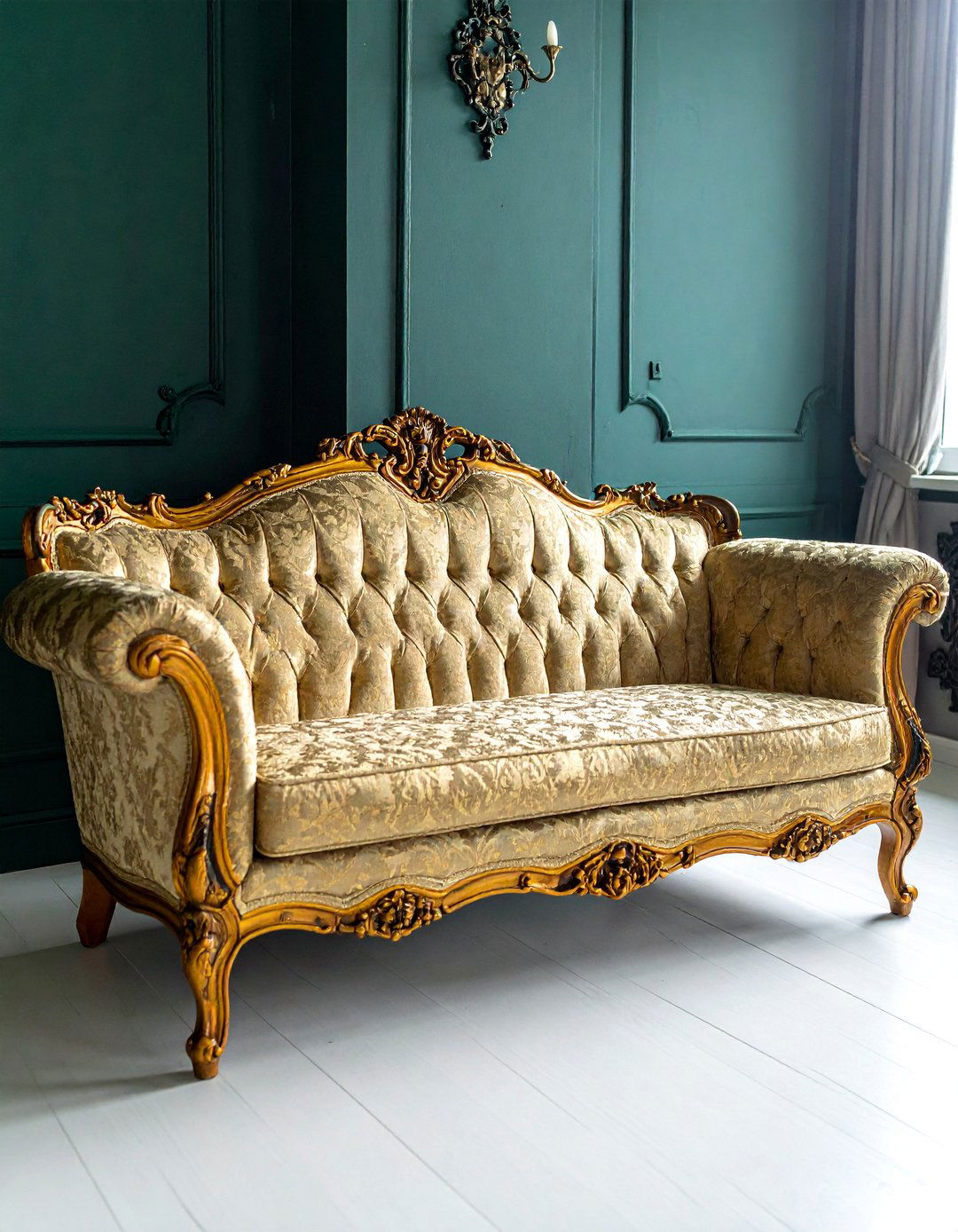 Victorian Dark Green Living Room with a Fainting Couch - 25 Victorian Dark Green Living Room Ideas for a Rich Look