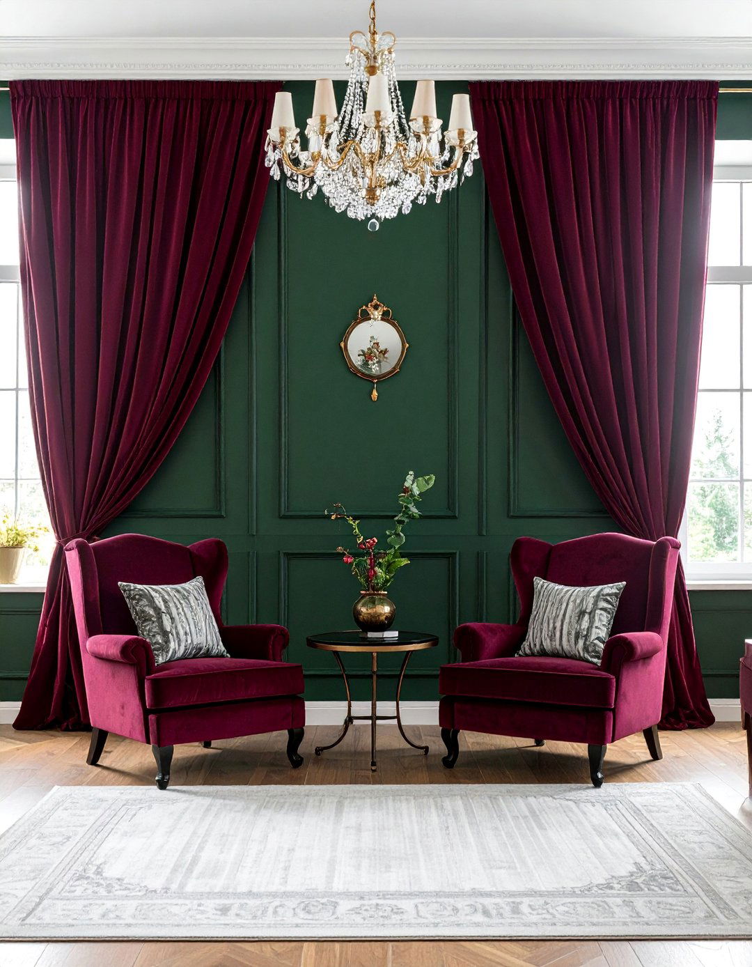 Victorian Dark Green Living room Paired with Deep Burgundy - 25 Victorian Dark Green Living Room Ideas for a Rich Look