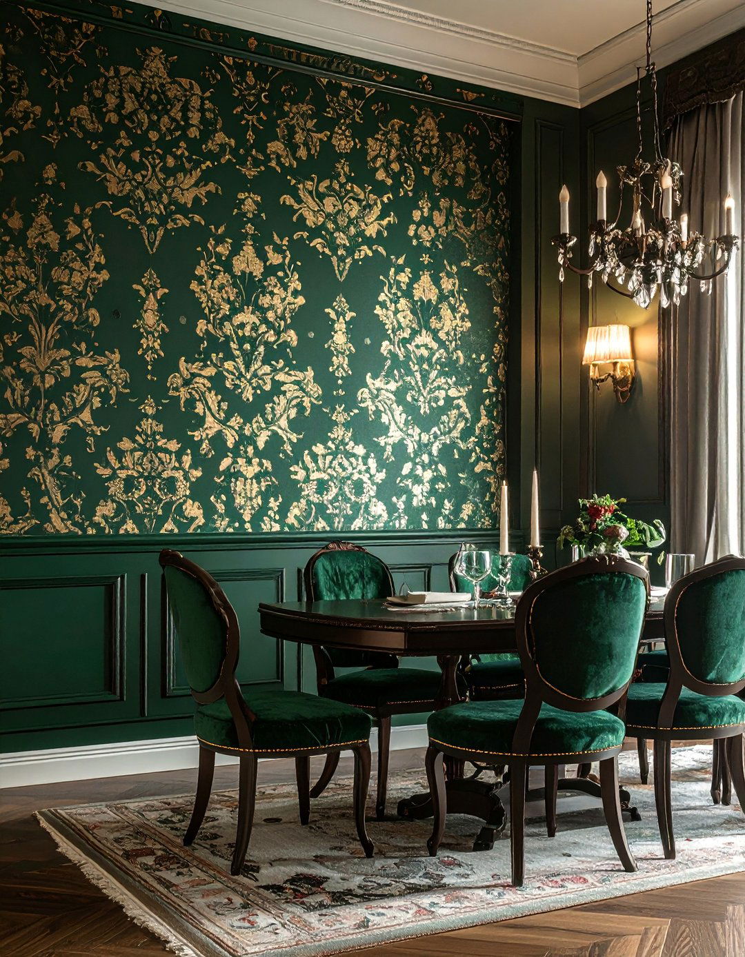 Victorian Dining Room with Elaborate Damask Wallpaper - 25 Victorian Dining Room Ideas for a Grand Entertaining Space