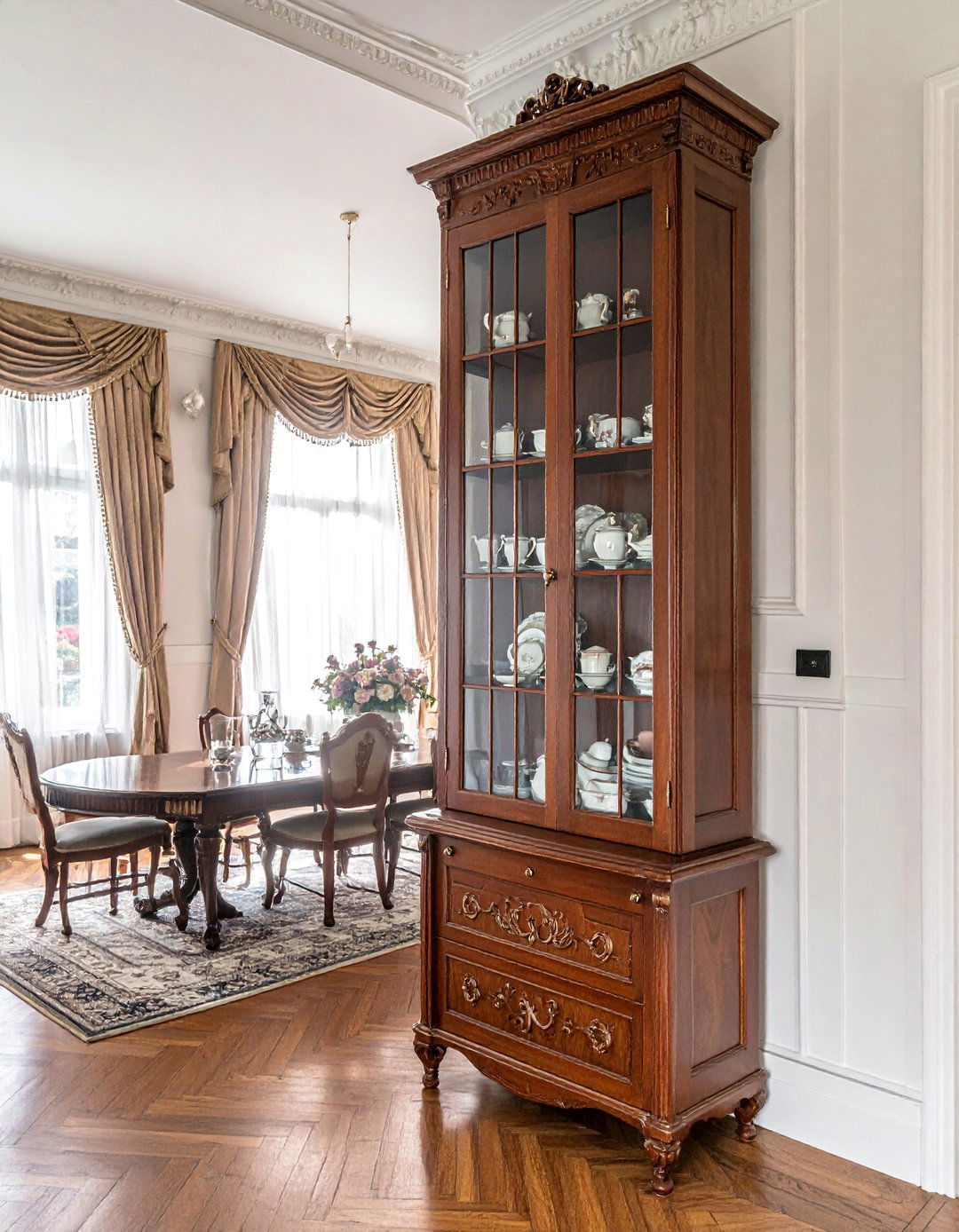 Victorian Dining Room with a Formal China Cabinet - 25 Victorian Dining Room Ideas for a Grand Entertaining Space