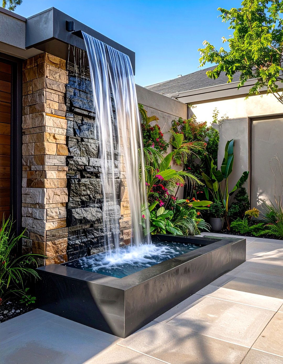 Wall Mounted Water Features - 25 Waterfall Design Ideas for a Serene Outdoor Space