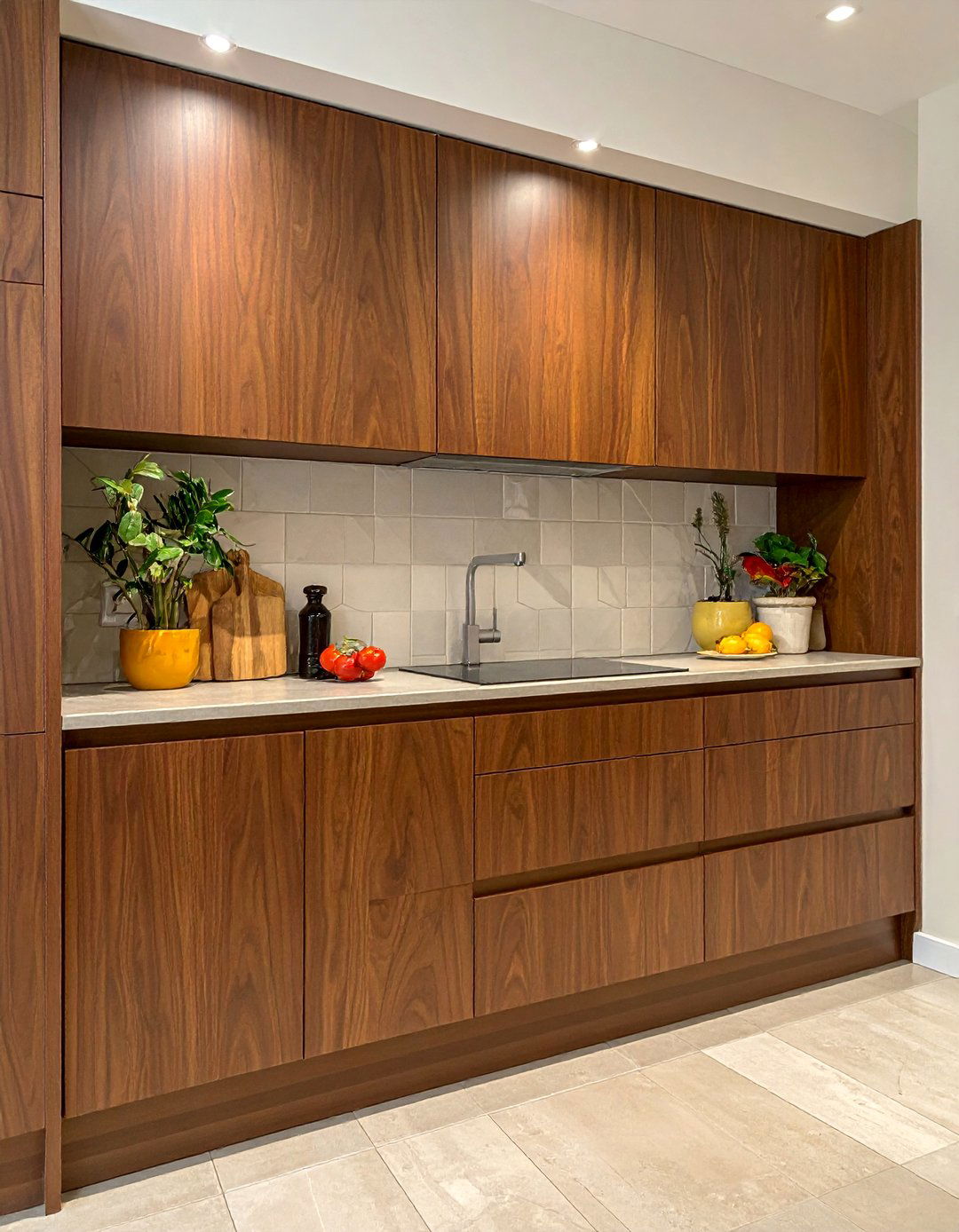 Walnut Brown Flat Panel Cabinets - 25 Brown Kitchen Cabinets Ideas for a Warm and Cozy Look