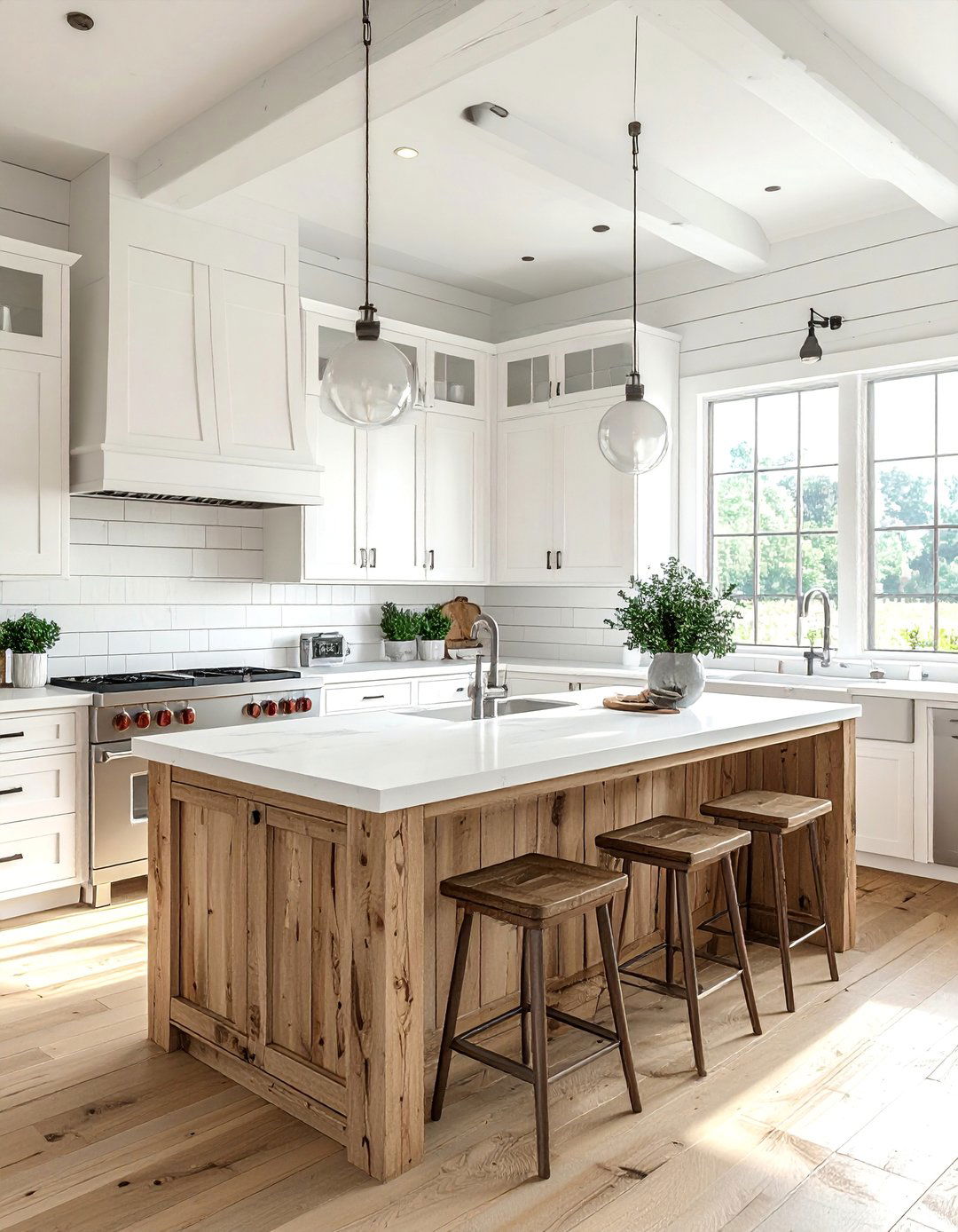 White Farmhouse Kitchen with Stainless Steel Appliances - 25 White Kitchen with Stainless Steel Appliances Ideas