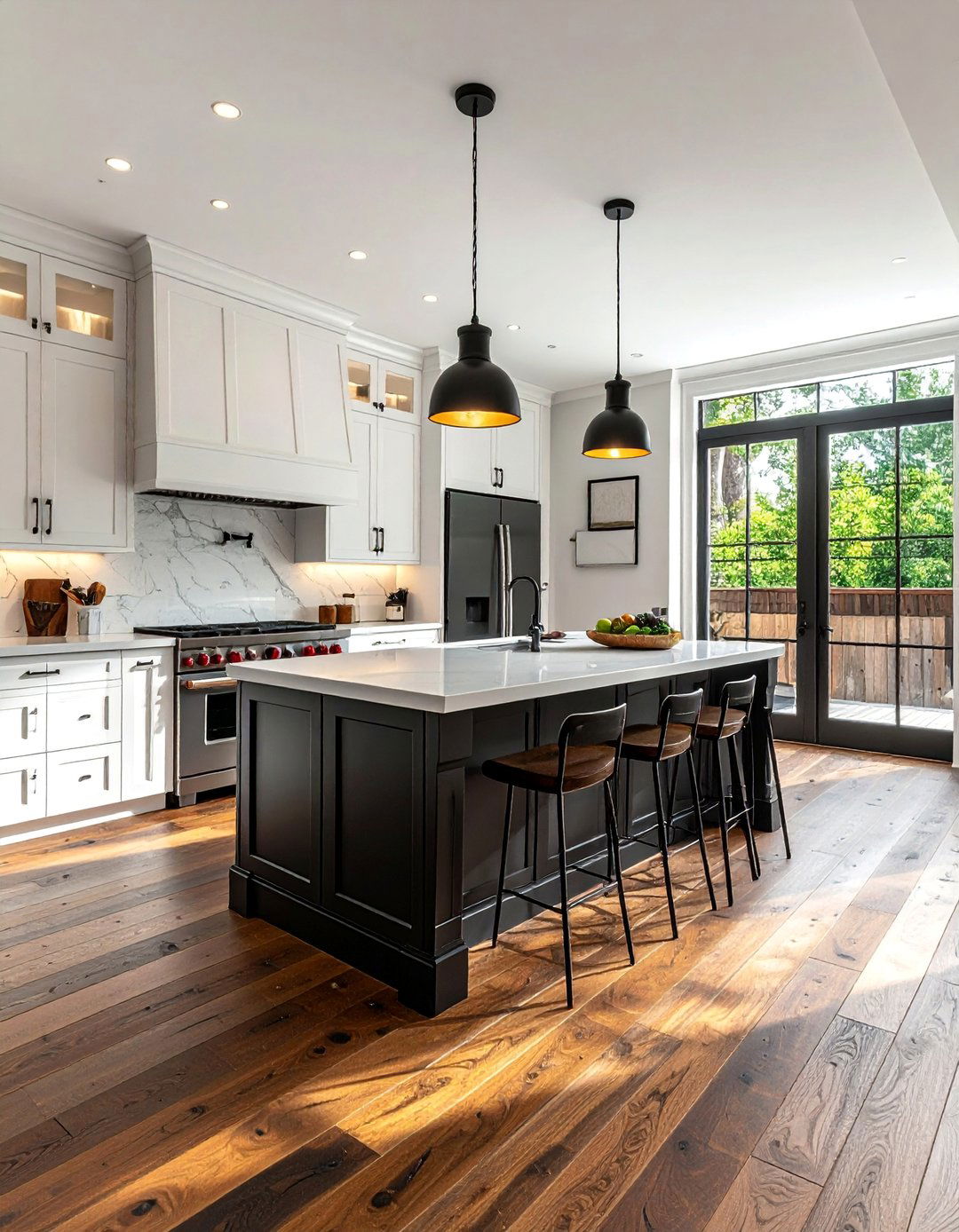White Kitchen with Black Appliances and Dark Wood Floors - 25 White Kitchen with Black Appliances Ideas